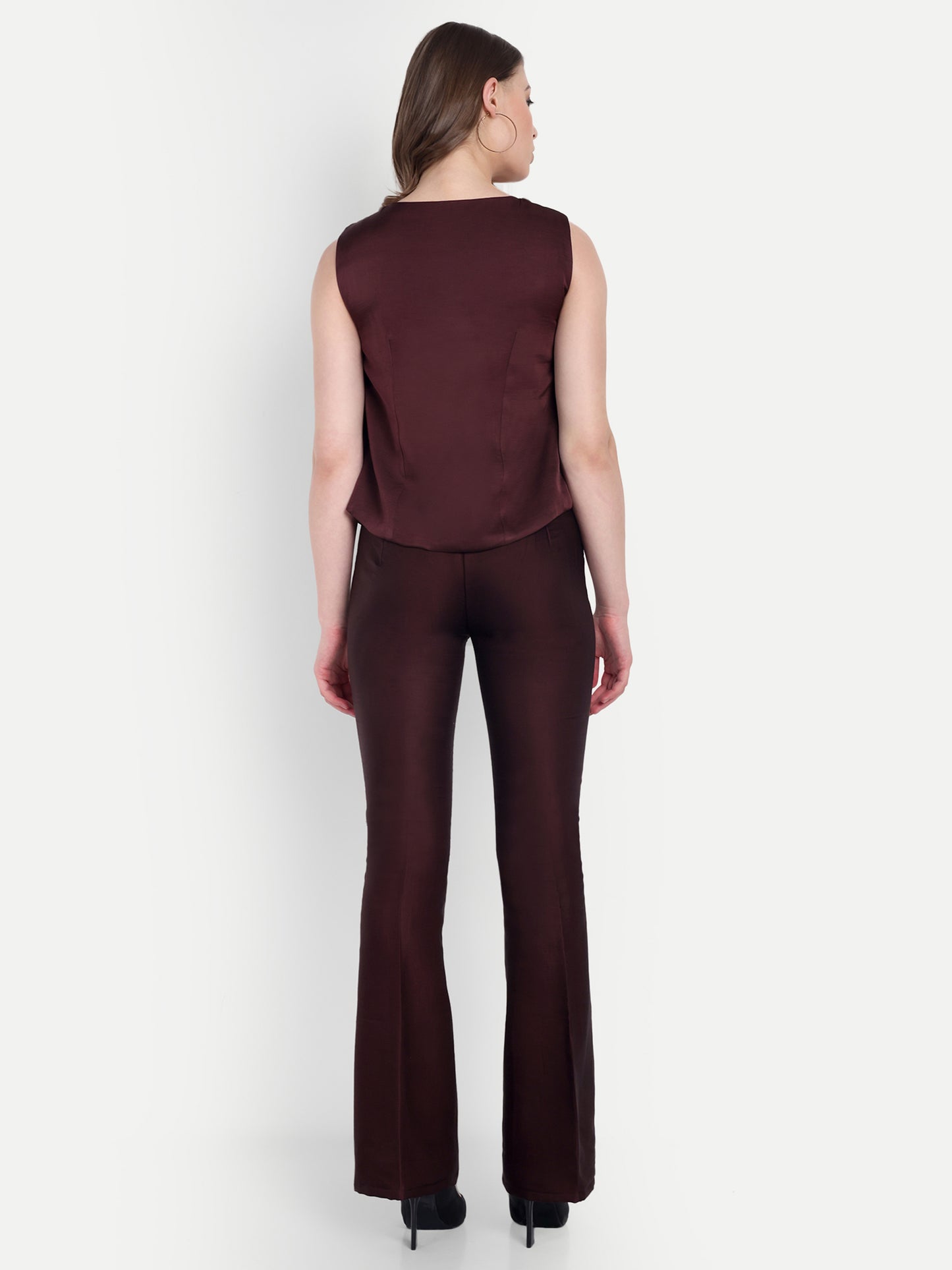 Brown Linen satin waistcoat with gold buttons detailing EWTP0062-BRNGB