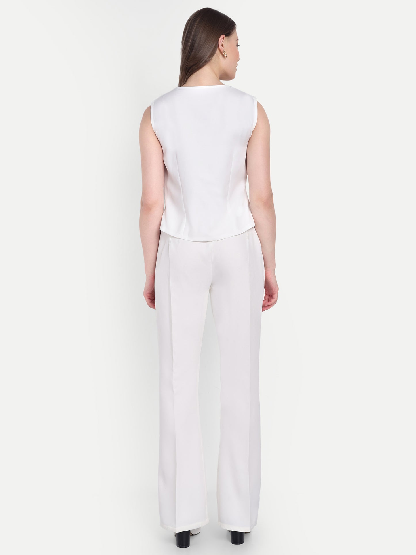 White crepe pants with gold buttons ESWPA0013-WHTGB
