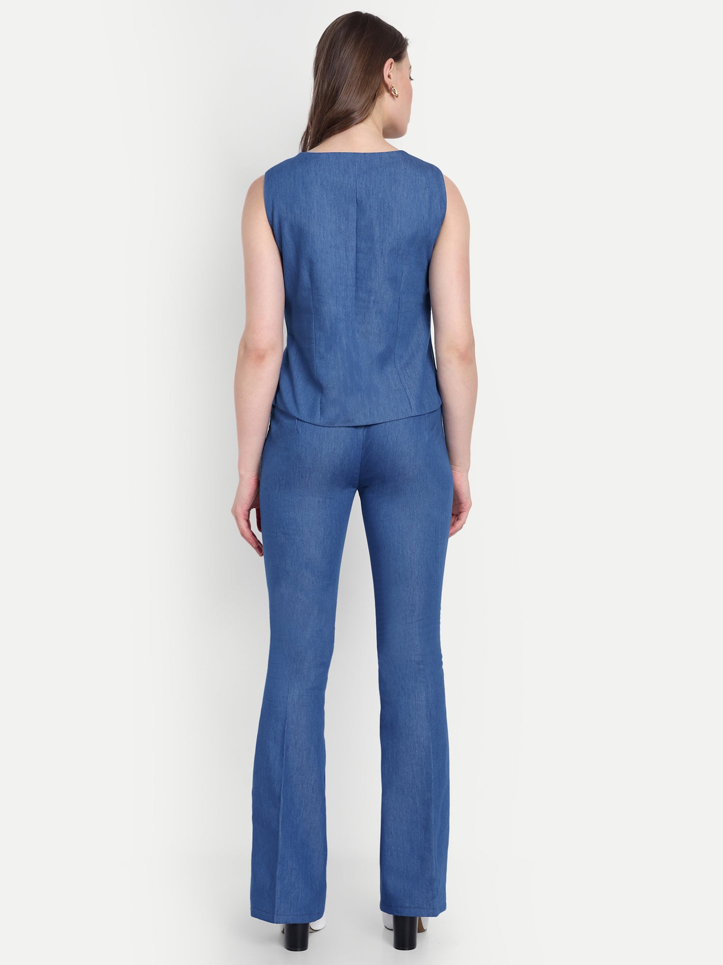 Mid dark denim pants with gold buttons ESWPA0007-DNMGB