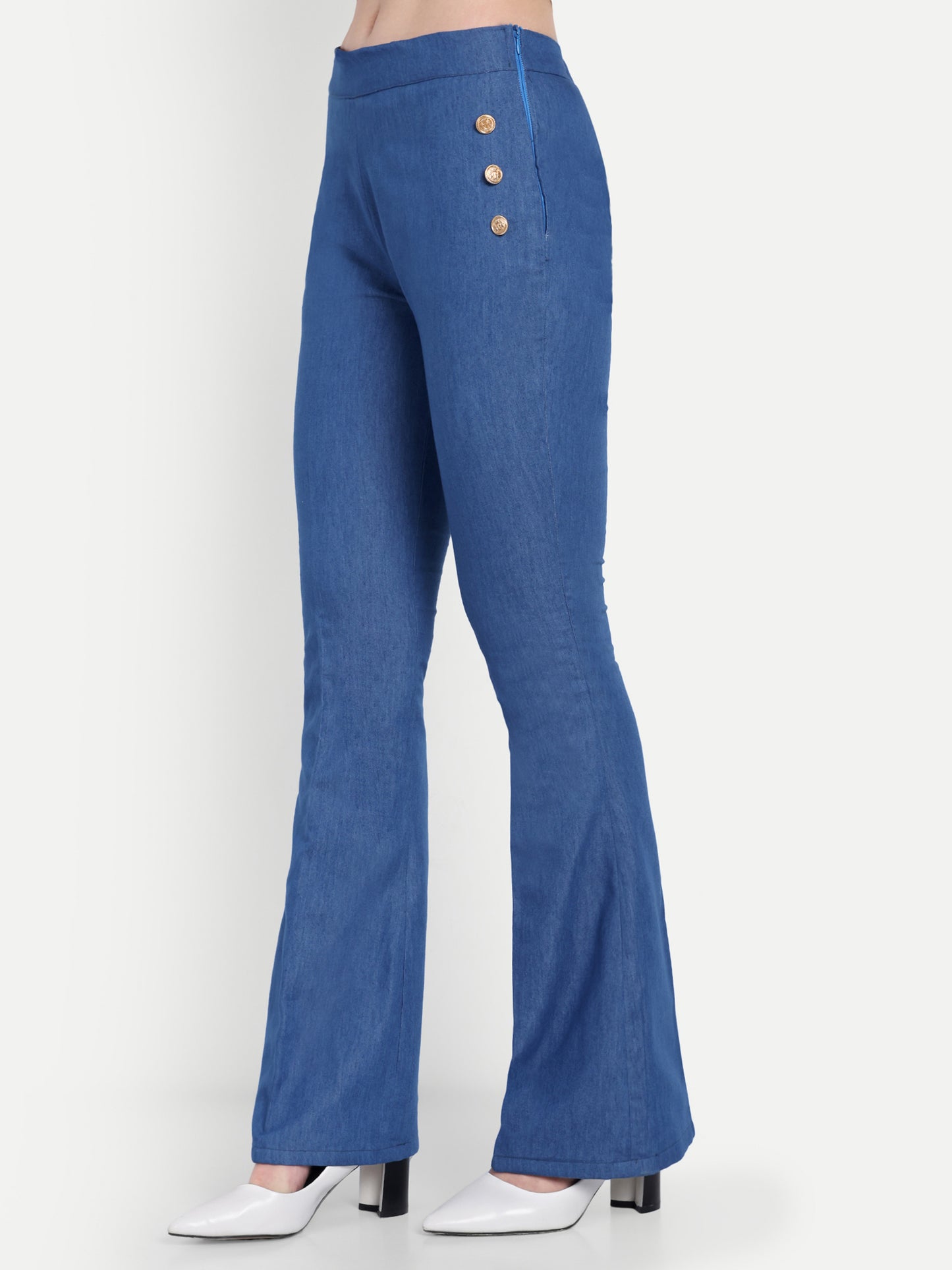 Mid dark denim pants with gold buttons ESWPA0007-DNMGB