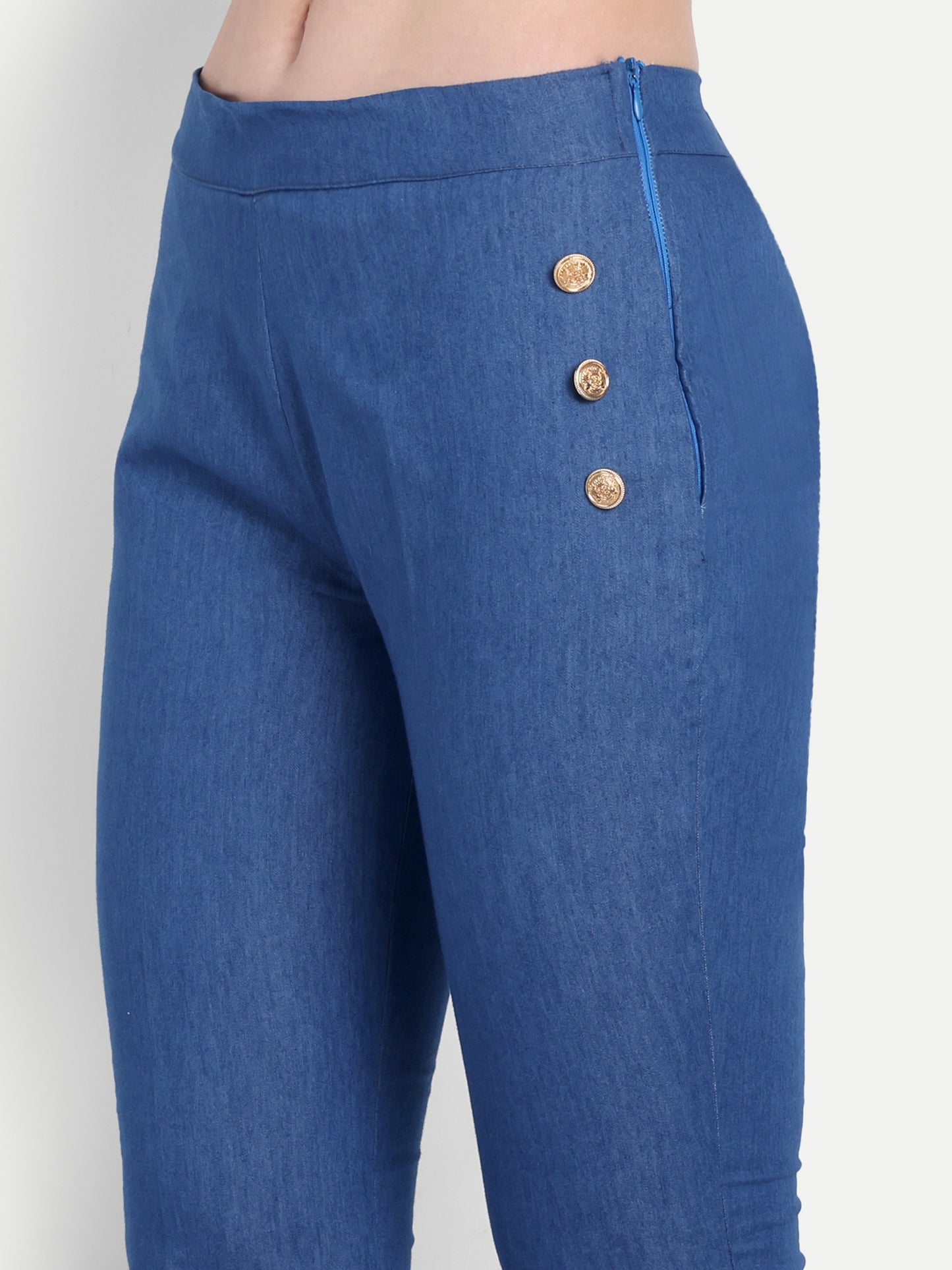 Mid dark denim pants with gold buttons ESWPA0007-DNMGB