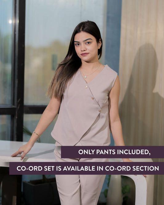 Cream crepe pants with gold buttons detailing ESWPA0010-CREGB