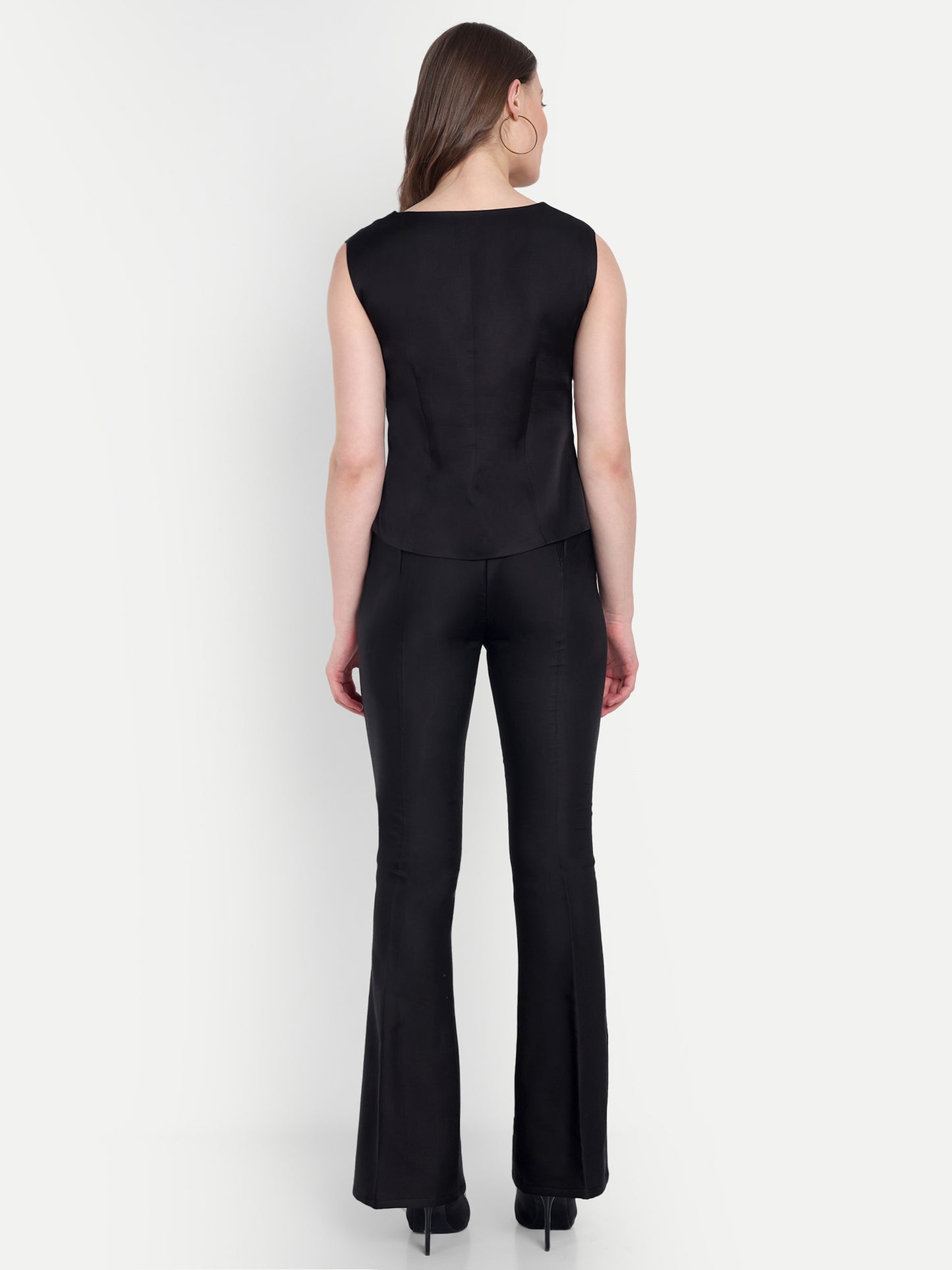 Black linen satin pants with gold buttons ESWPA0011-BLKGB