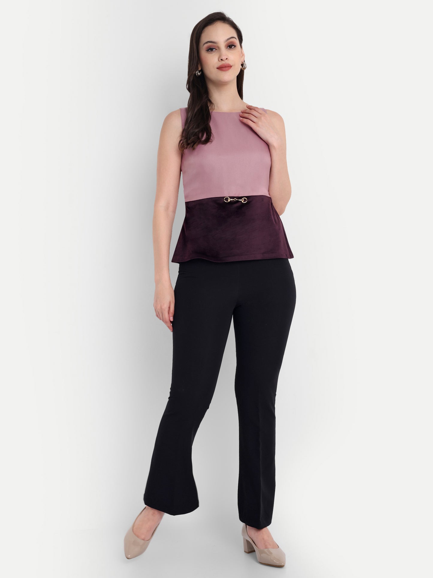 Pink organza top with wine velvet two colour top EWTP0010-PNKTC