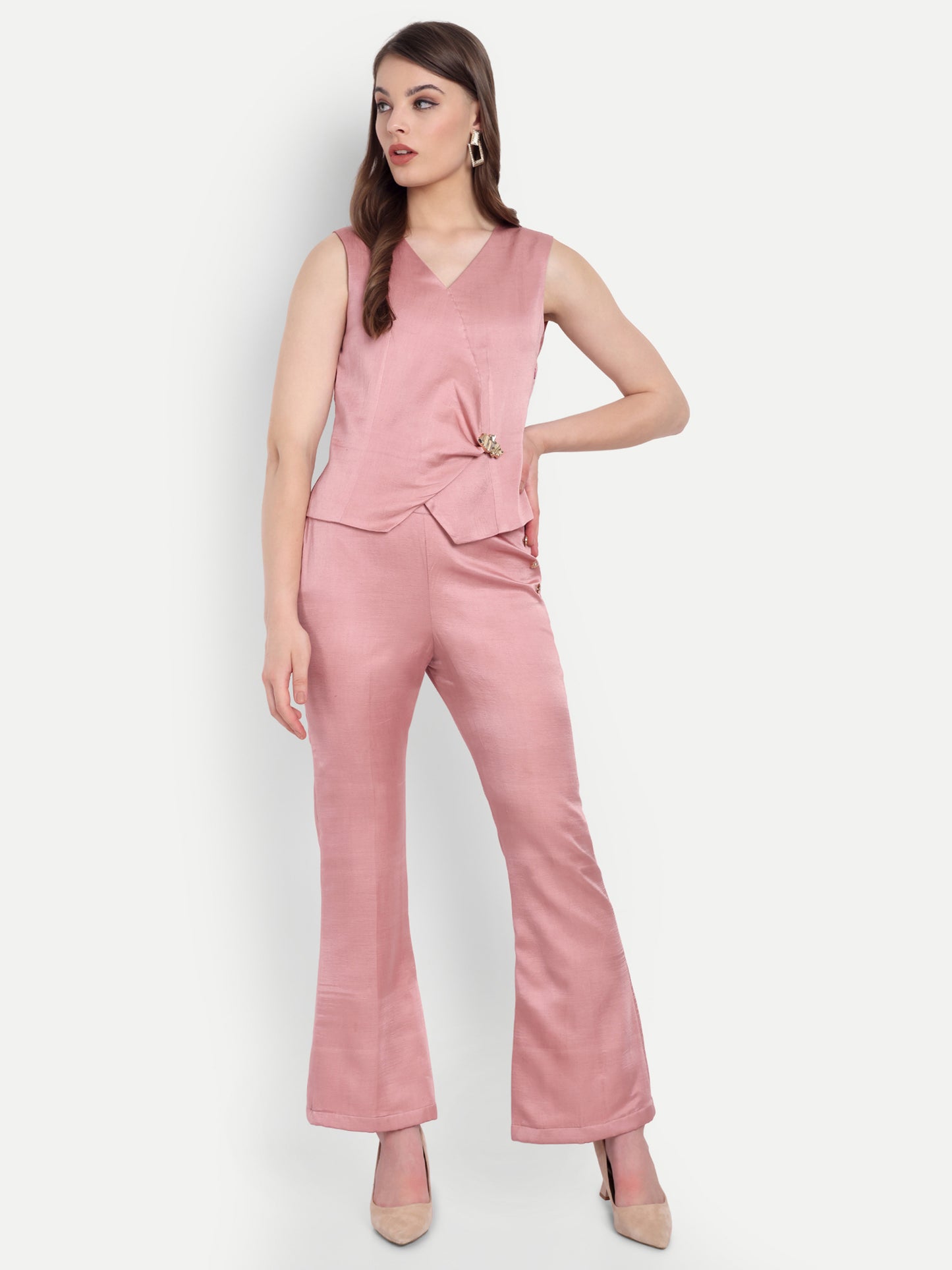 Peach linen pants with gold buttons ESWPA0009-PEAGB