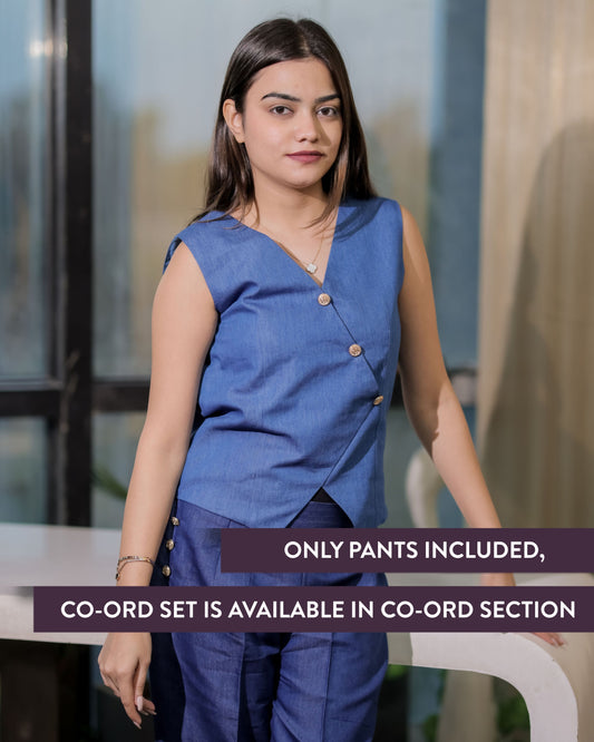 Mid dark denim pants with gold buttons ESWPA0007-DNMGB