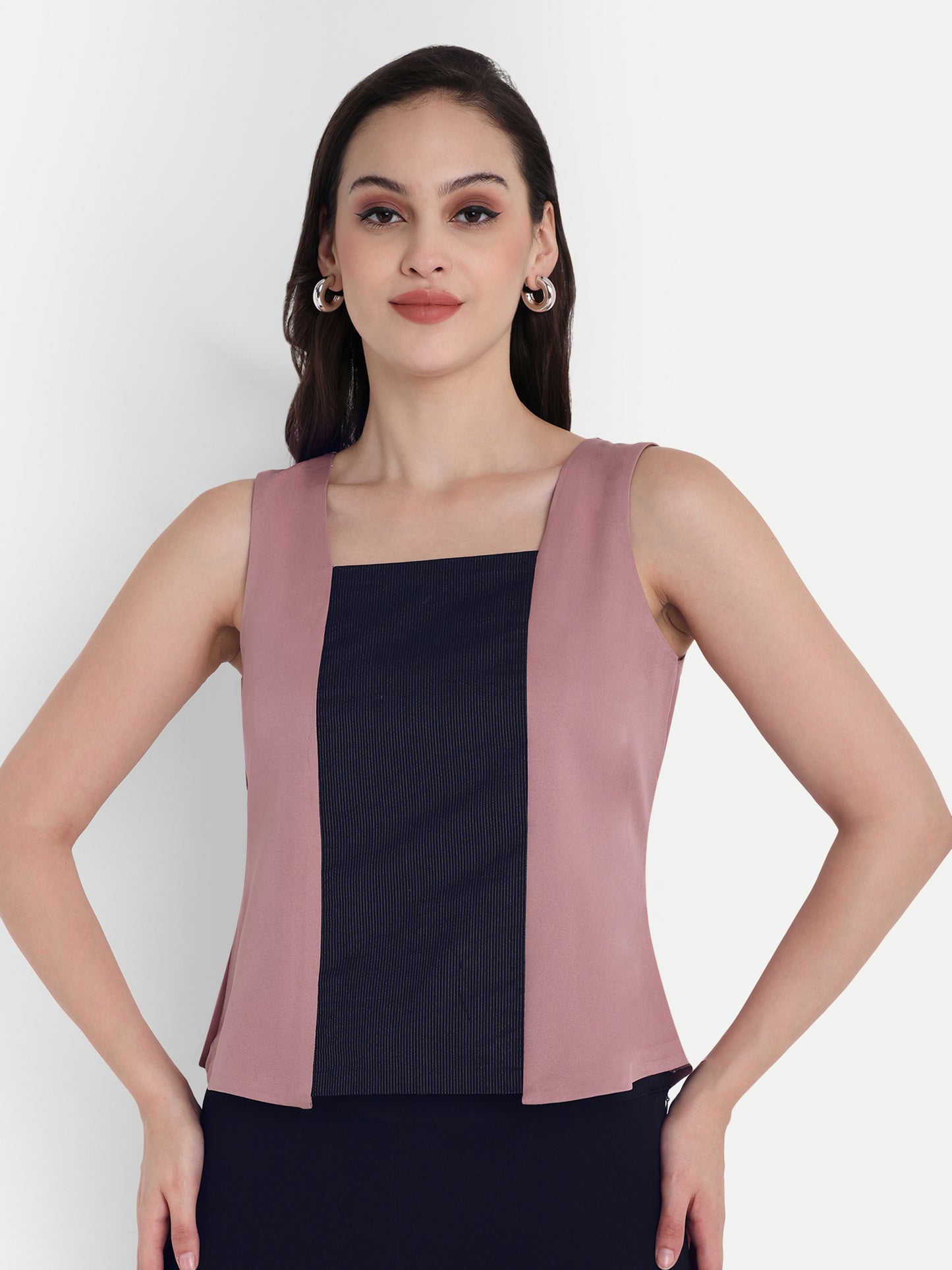 Peach top box neck with black strip top in the centre EWTP0021-PNKBL