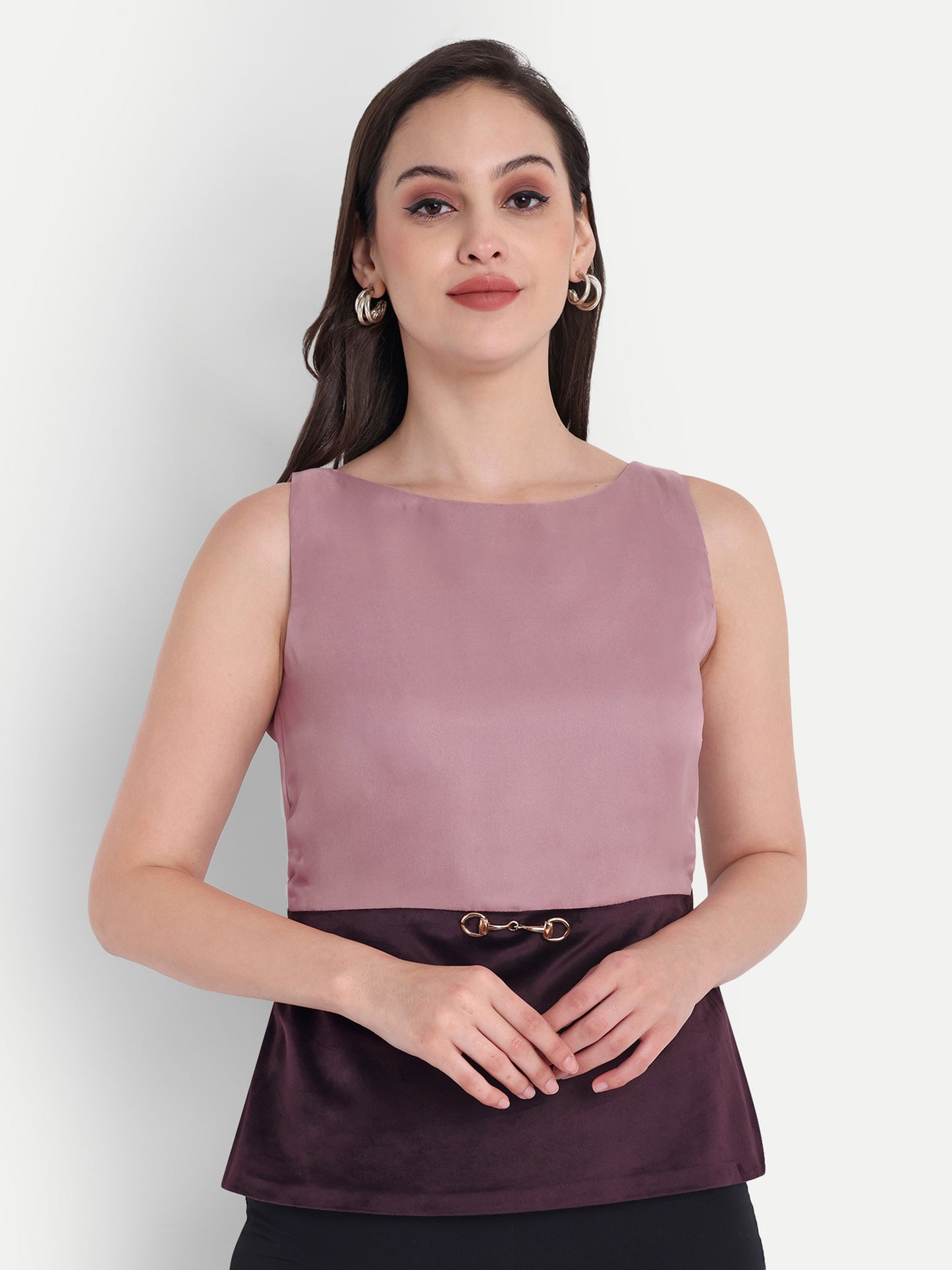Pink organza top with wine velvet two colour top EWTP0010-PNKTC