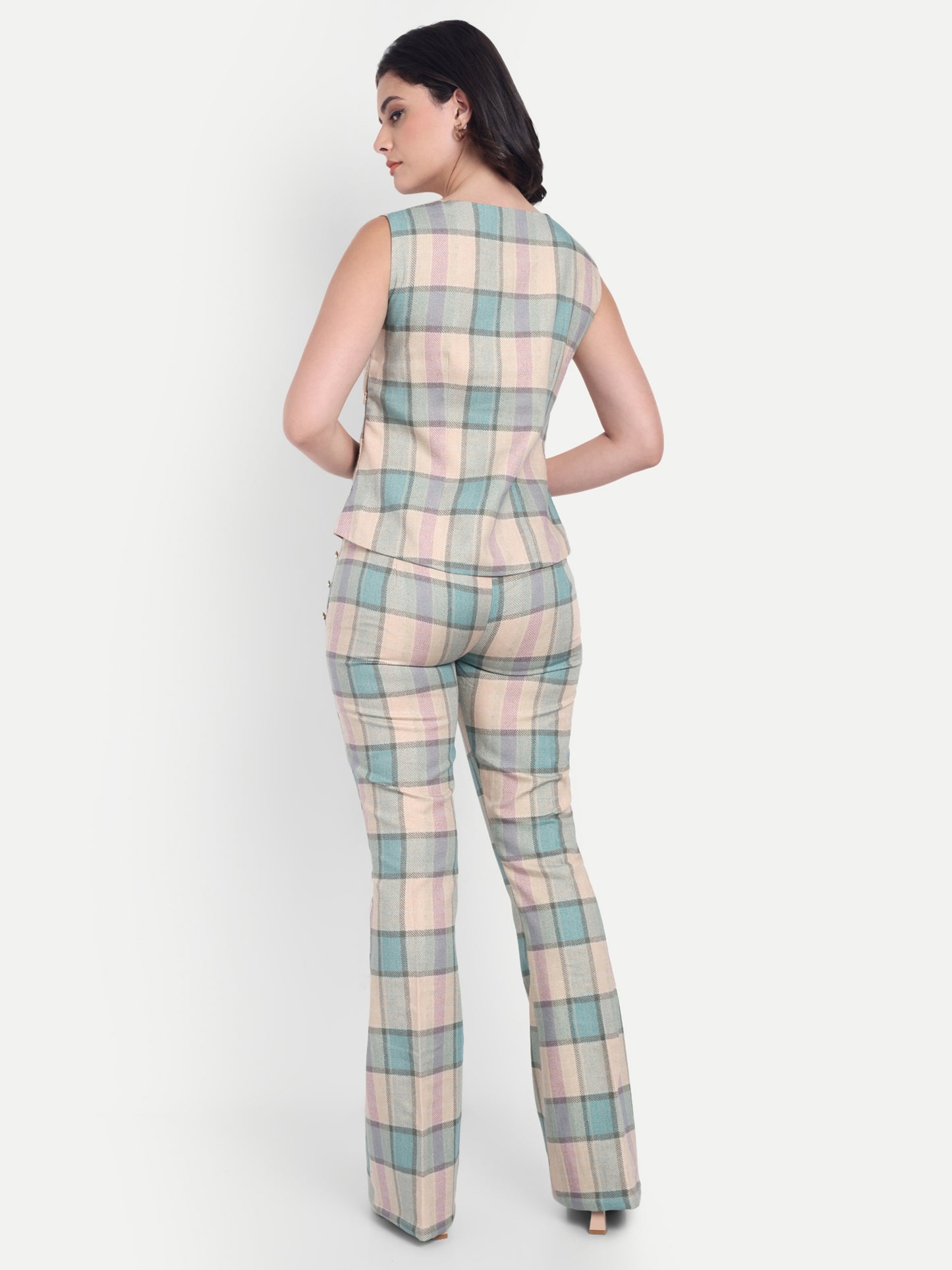 Cream Check print cream co ord set - esseneur.