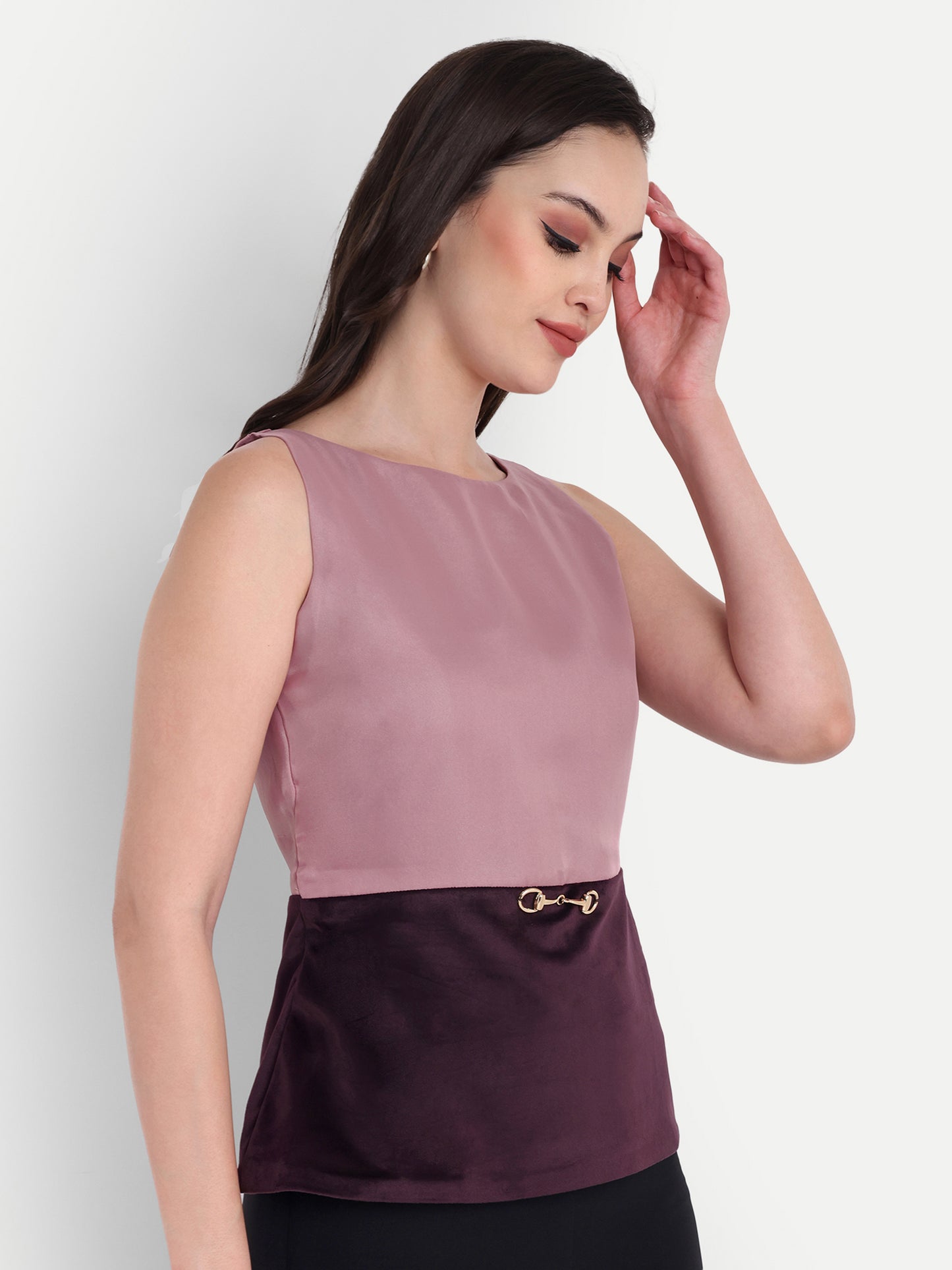 Pink organza top with wine velvet two colour top EWTP0010-PNKTC