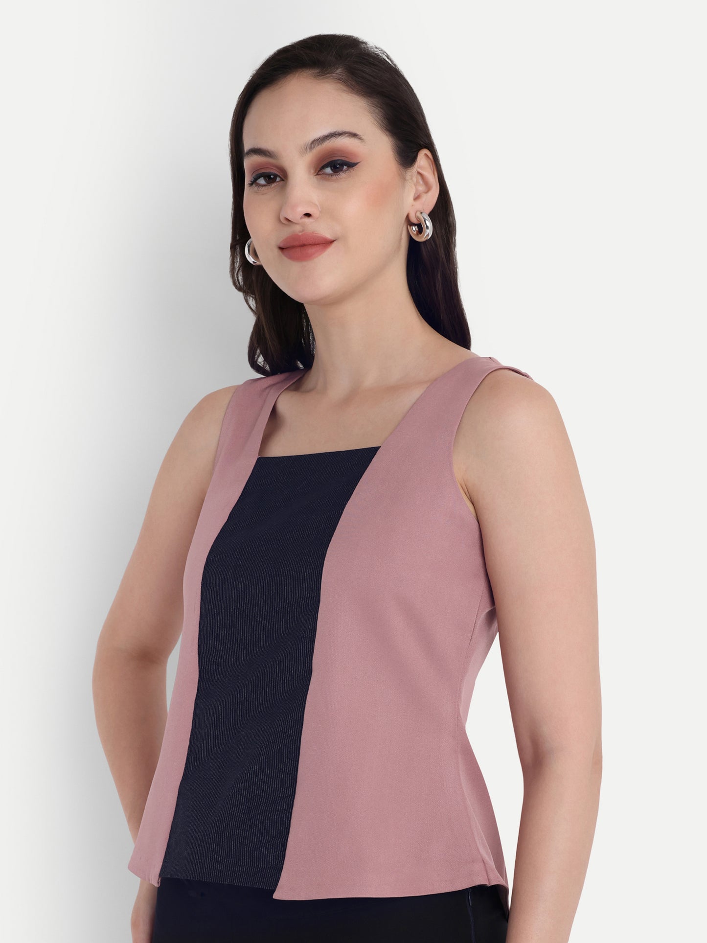 Peach top box neck with black strip top in the centre EWTP0021-PNKBL