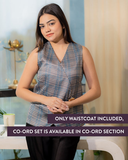 Houndstooth print waistcoat with gold applique EWTP0089-HSTFP