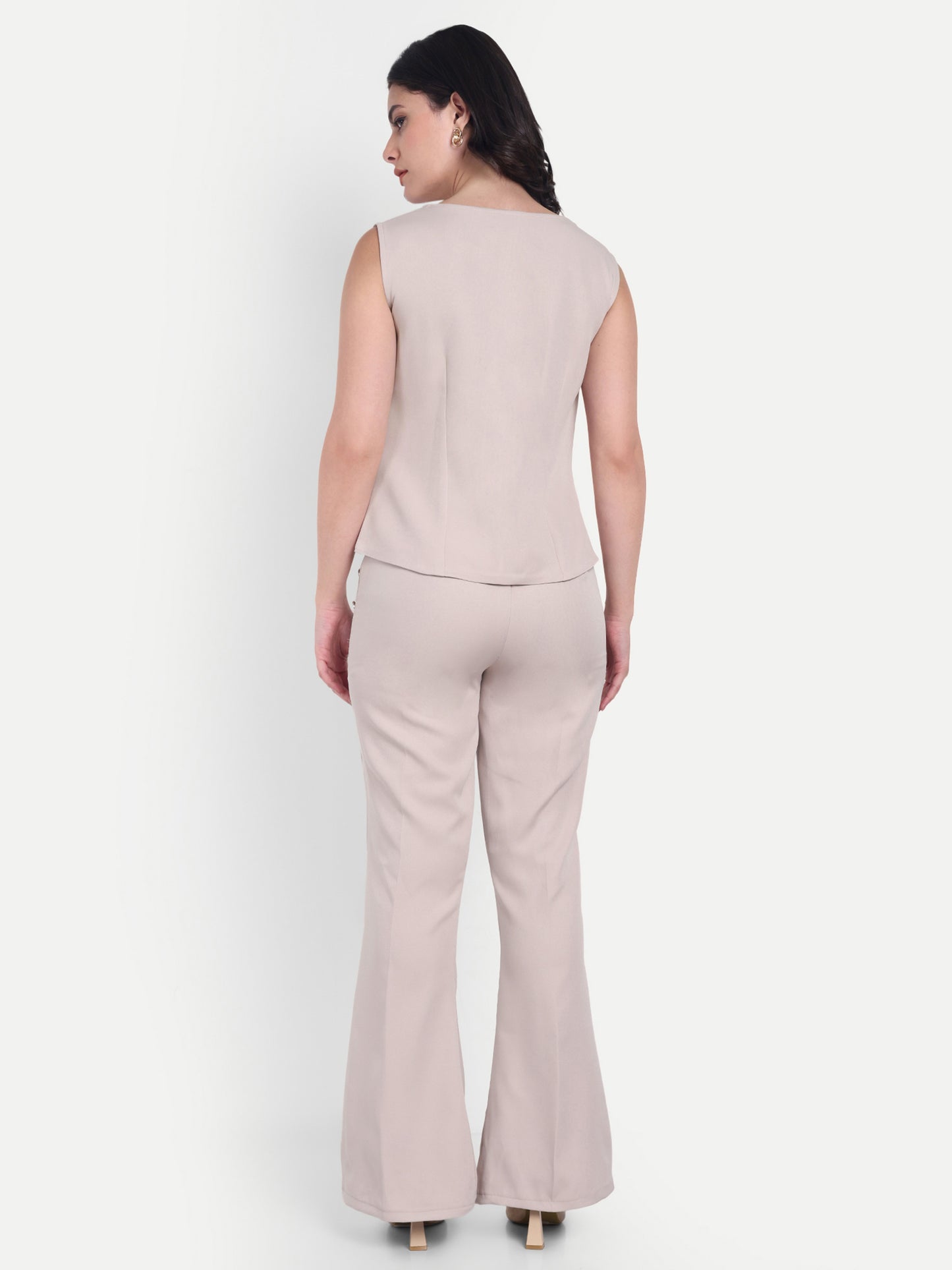Cream crepe pants with gold buttons detailing ESWPA0010-CREGB