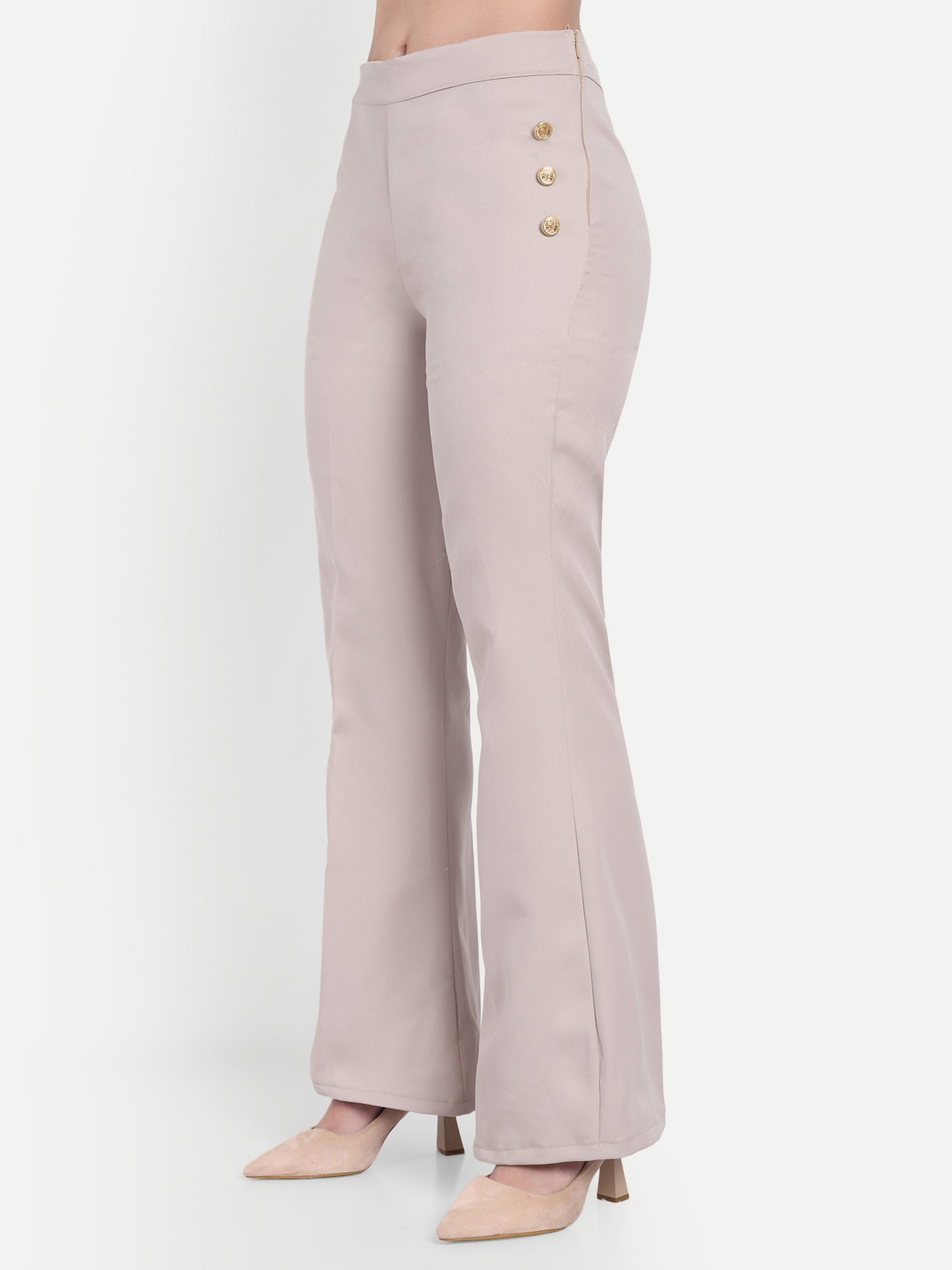 Cream crepe pants with gold buttons detailing ESWPA0010-CREGB