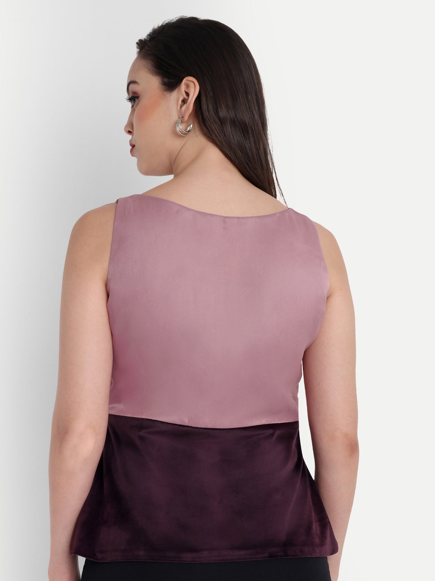Pink organza top with wine velvet two colour top EWTP0010-PNKTC