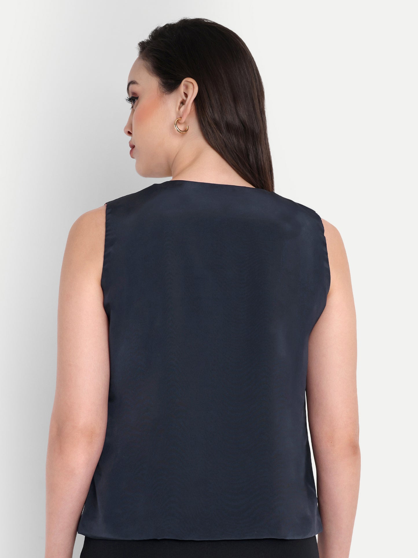 Blue top with gold applique on waist - esseneur.