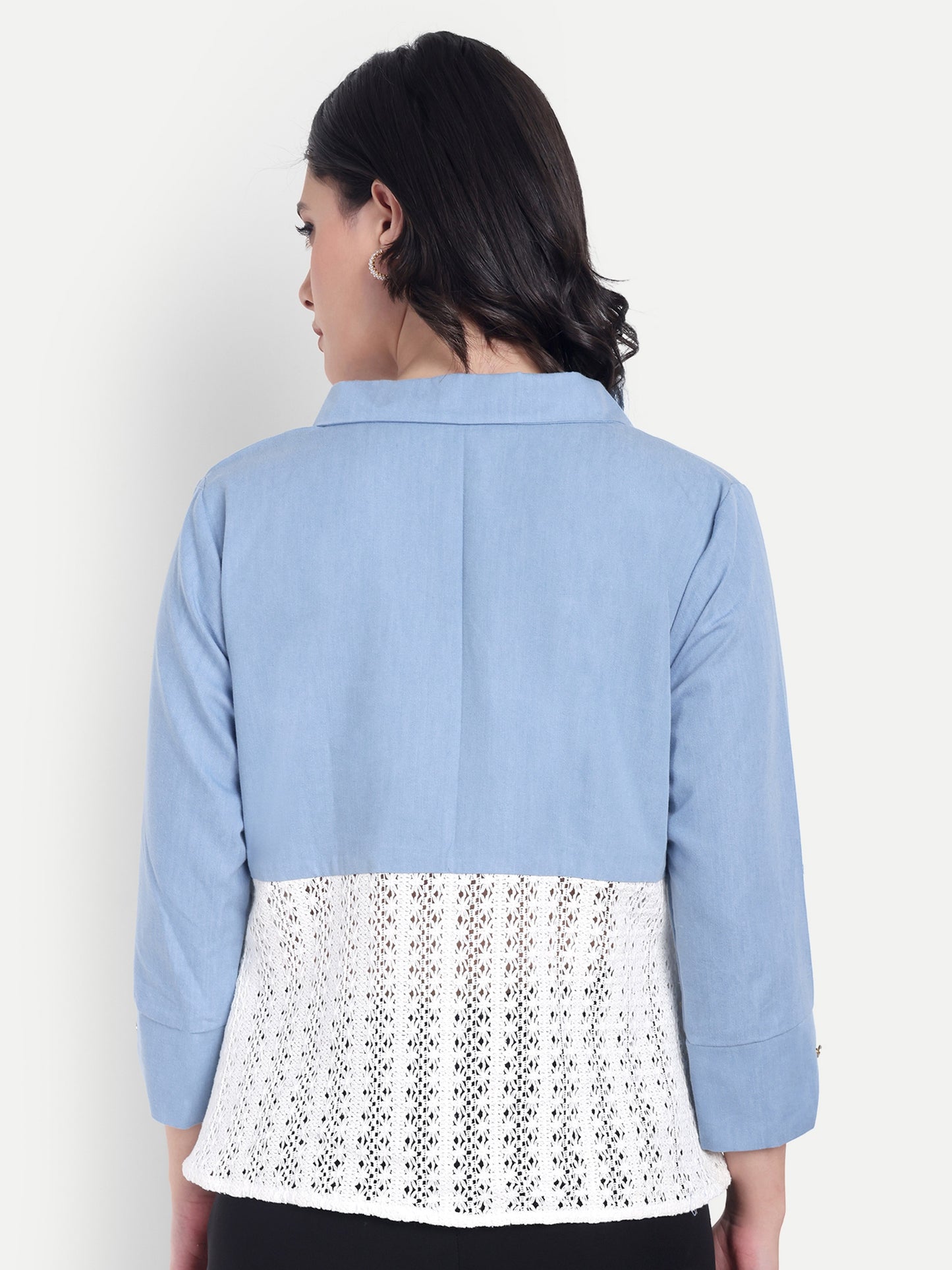 Light blue denim shirt with crotia fabric ESWSH0007-BLUCR