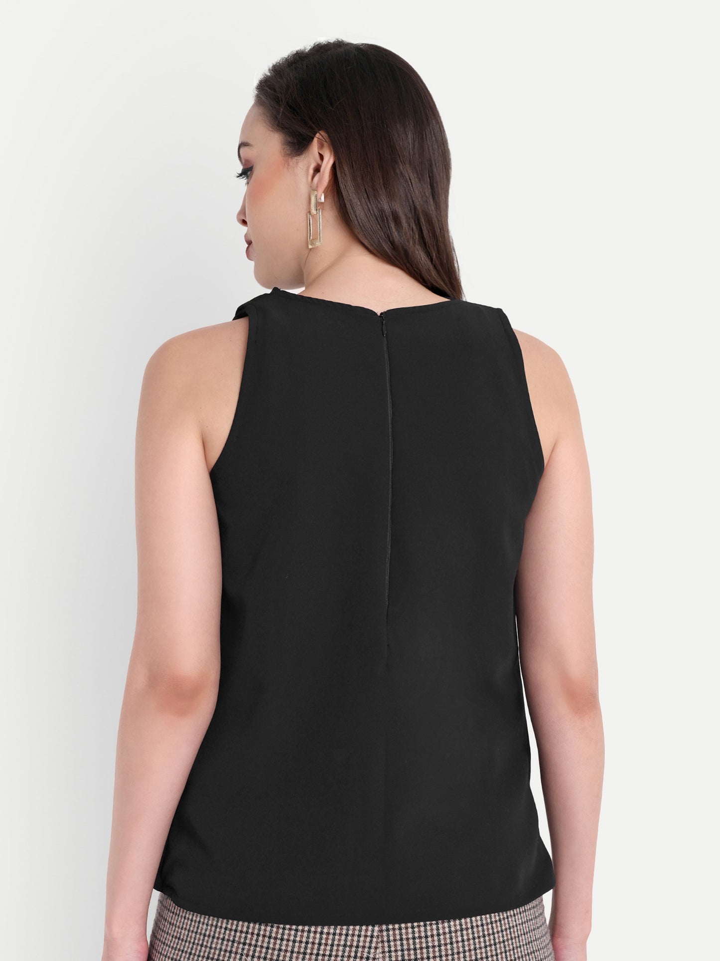 Black sleeveless top with gold applique on shoulder - esseneur.