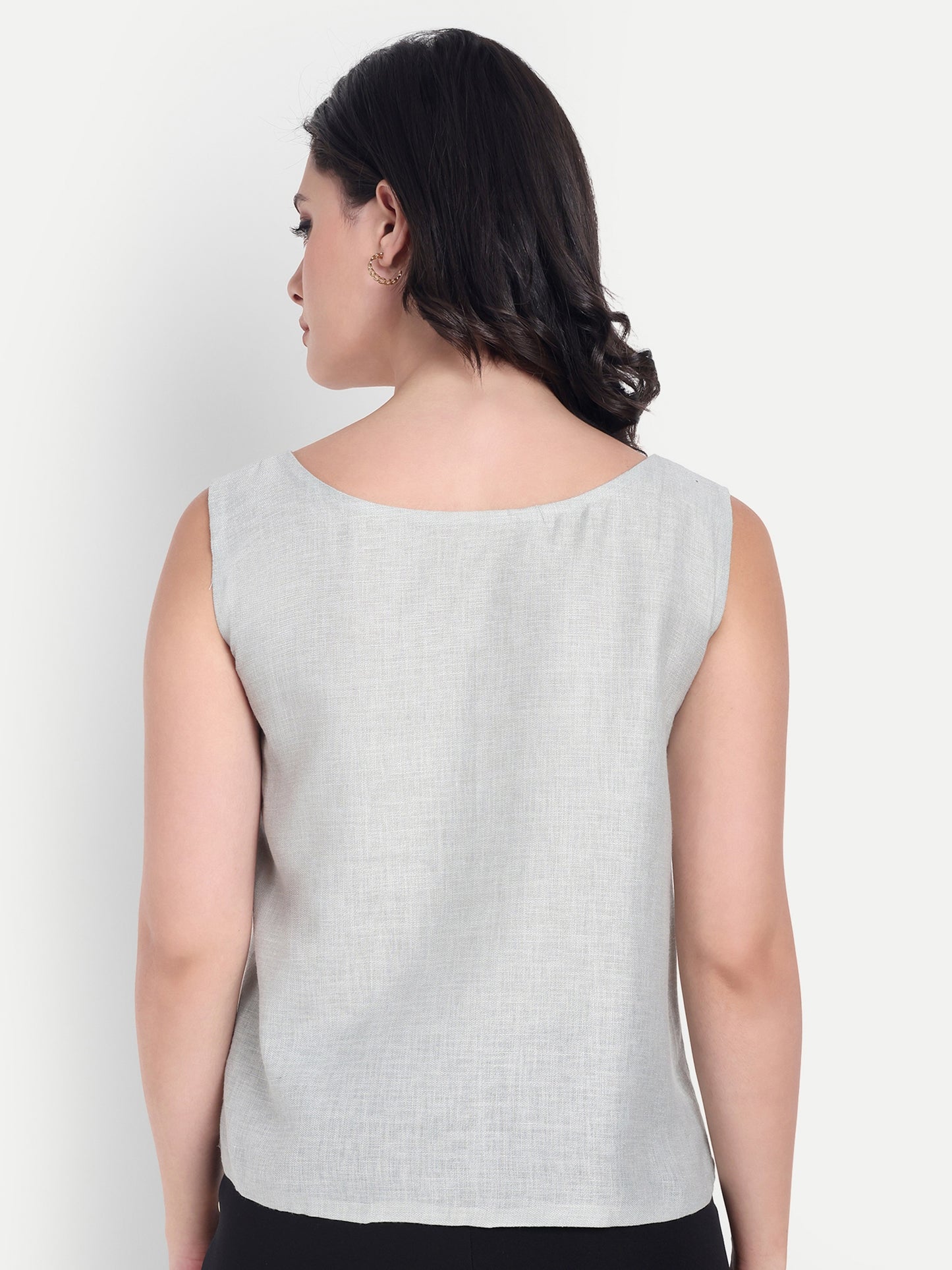 Light green top without sleeves with embroidery - esseneur.
