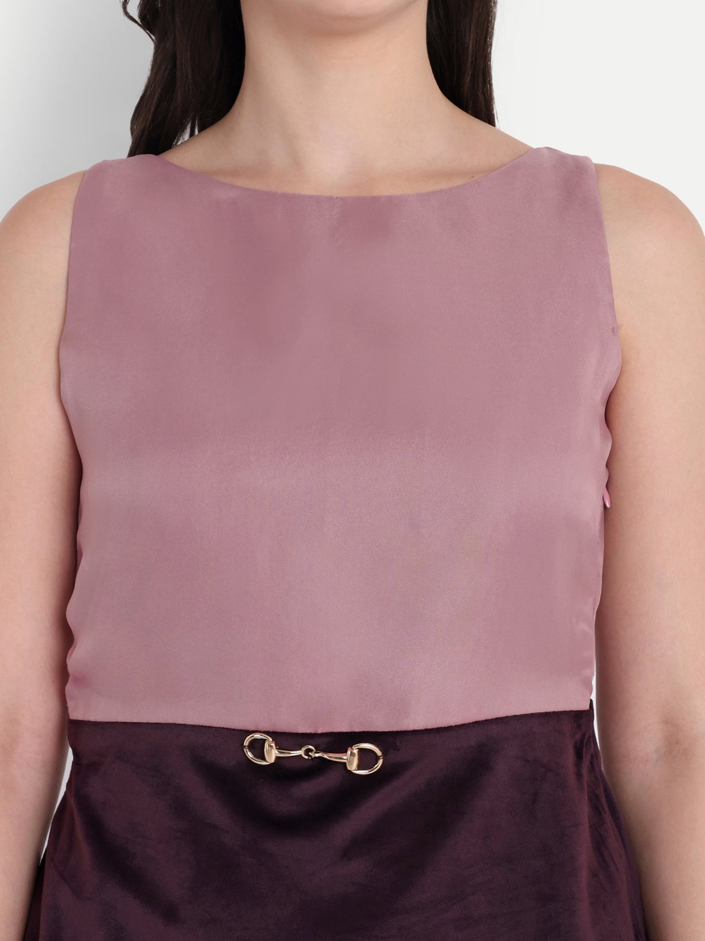 Pink organza top with wine velvet two colour top EWTP0010-PNKTC