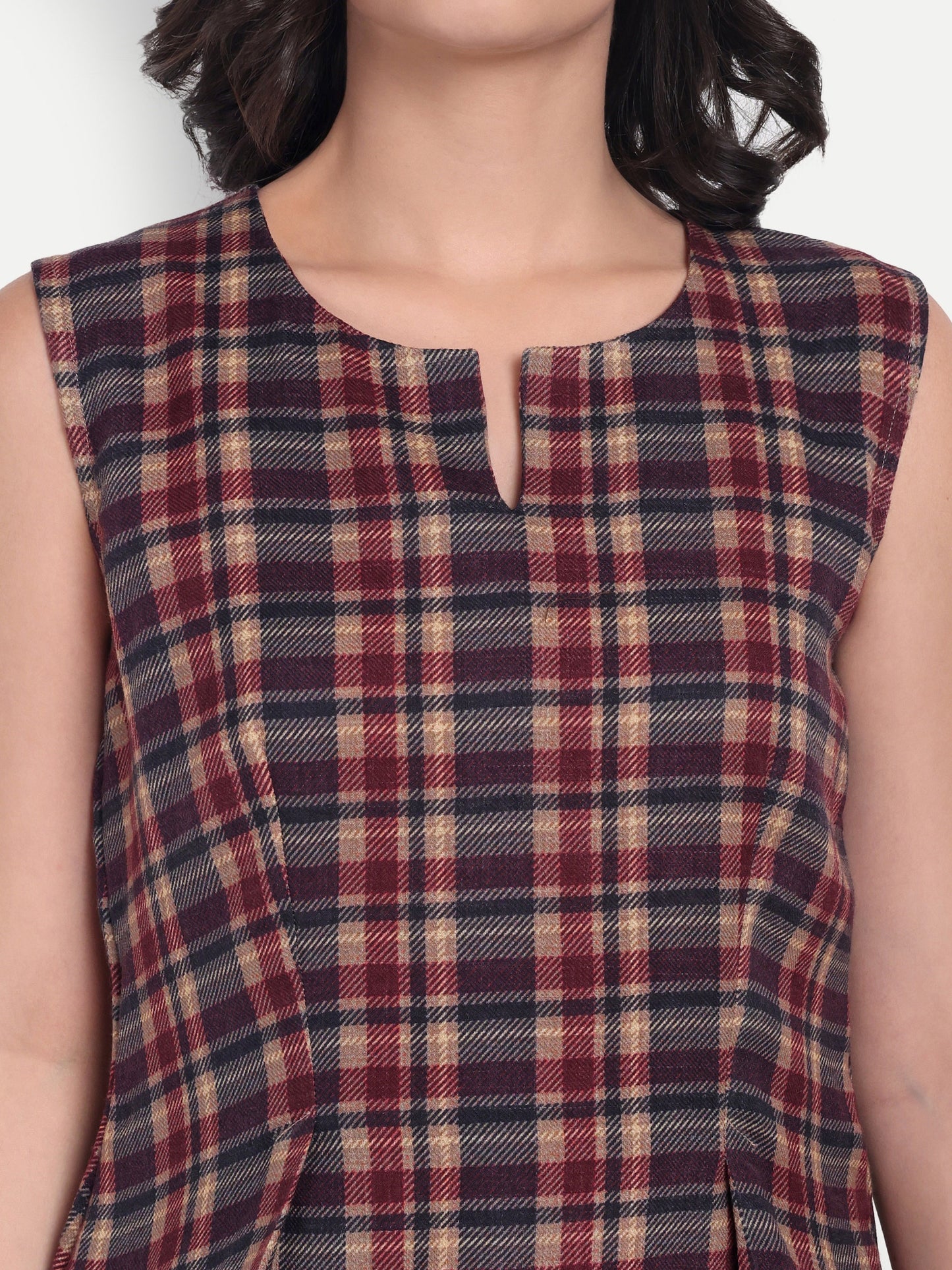 Maroon Check peplum top EWTP0027-MRNPP