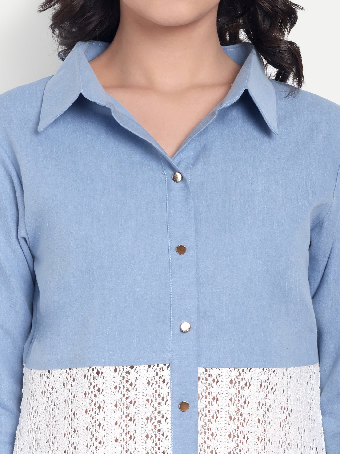 Light blue denim shirt with crotia fabric ESWSH0007-BLUCR