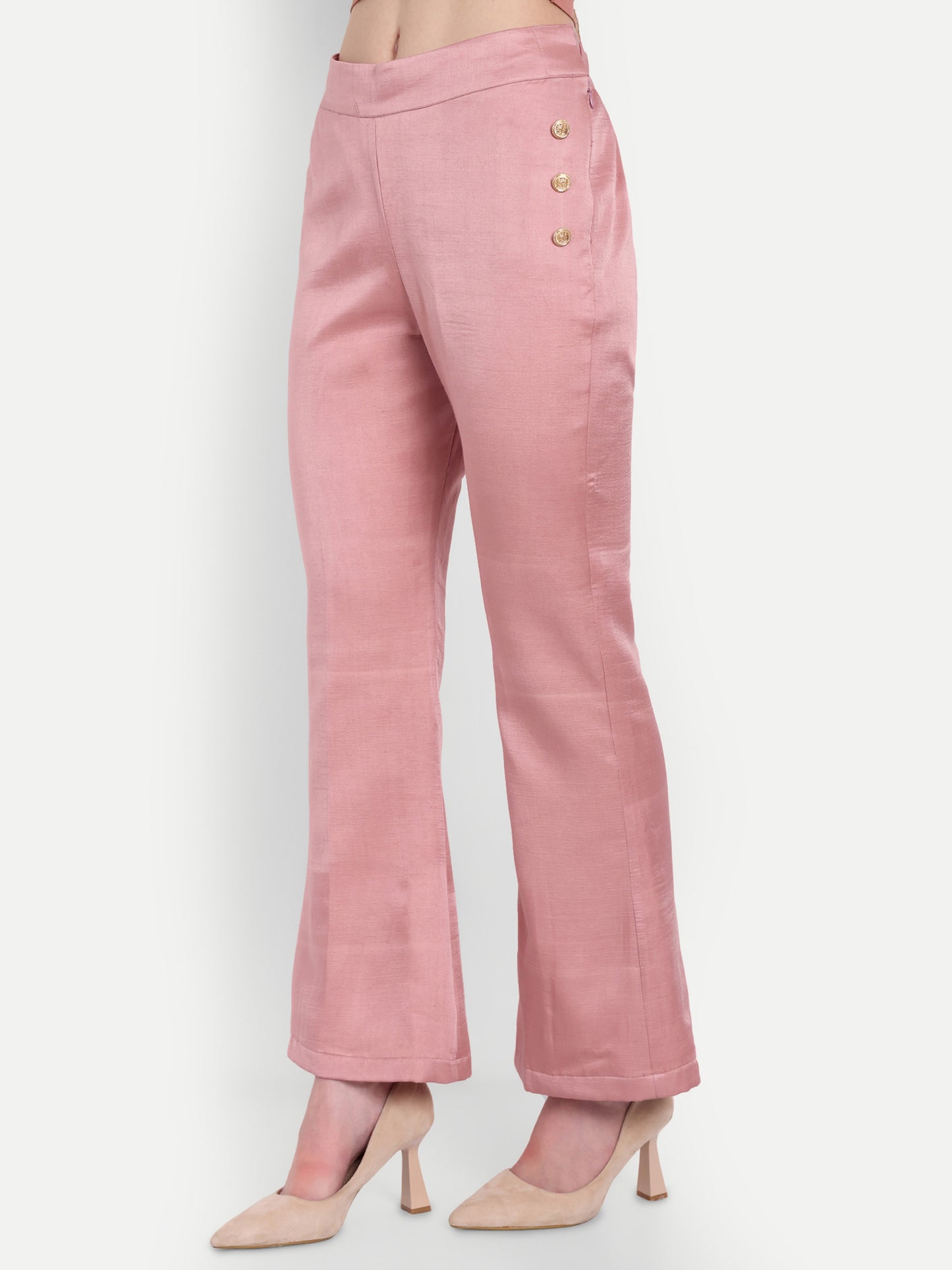 Peach linen pants with gold buttons ESWPA0009-PEAGB