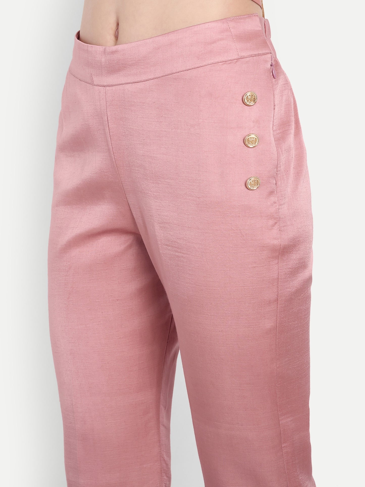 Peach linen pants with gold buttons ESWPA0009-PEAGB