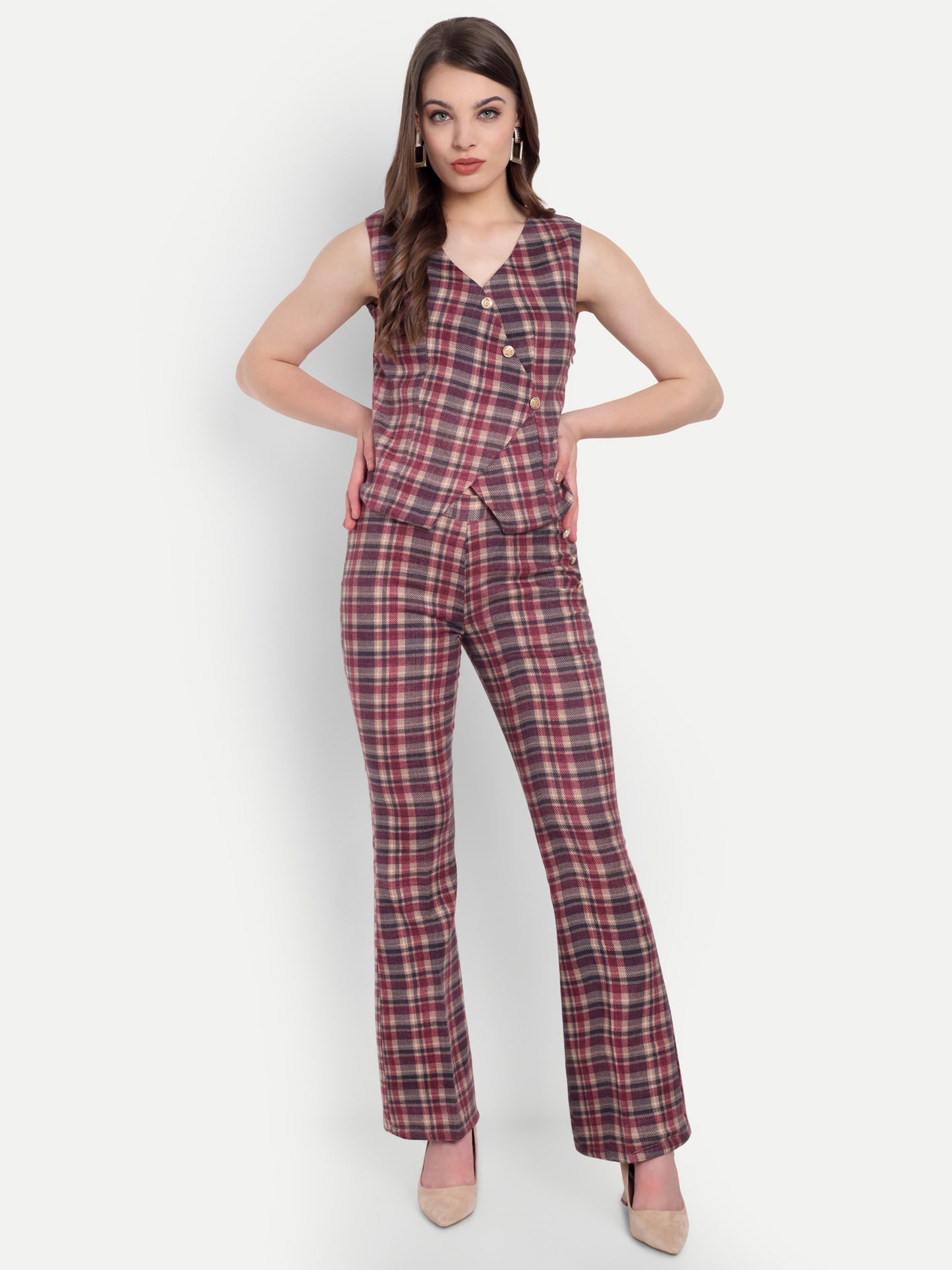Maroon cream check pants ESWPA0008-MRNGB