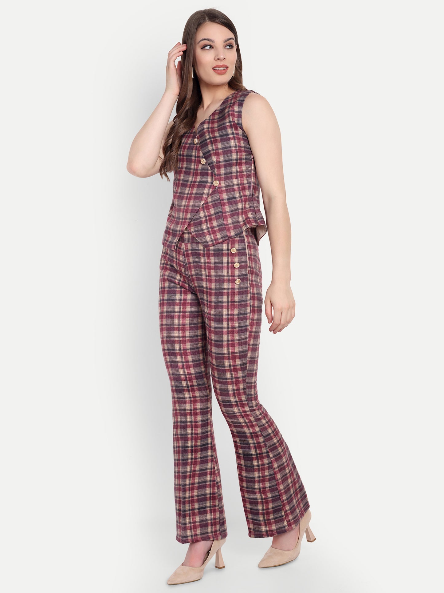 Maroon cream check pants ESWPA0008-MRNGB