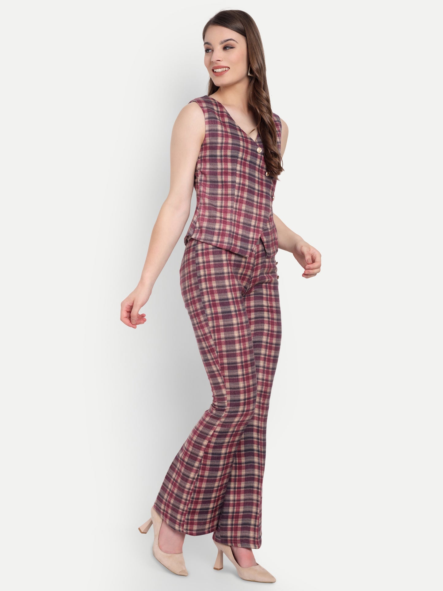 Maroon cream check pants ESWPA0008-MRNGB