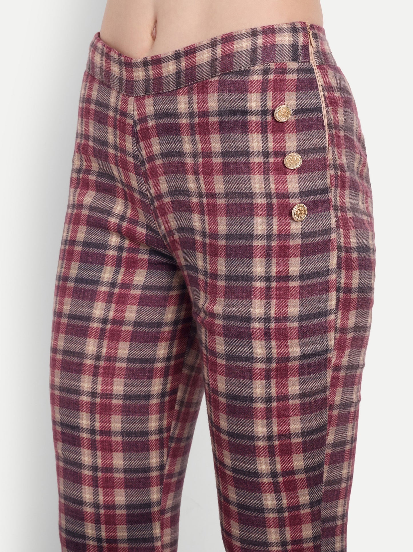 Maroon cream check pants ESWPA0008-MRNGB