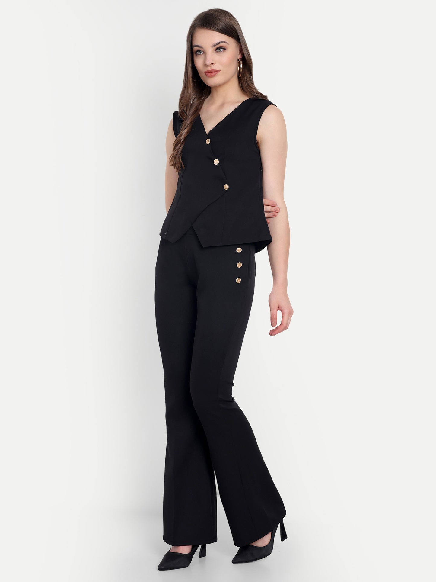 Black Coord set with gold buttons-Esseneur