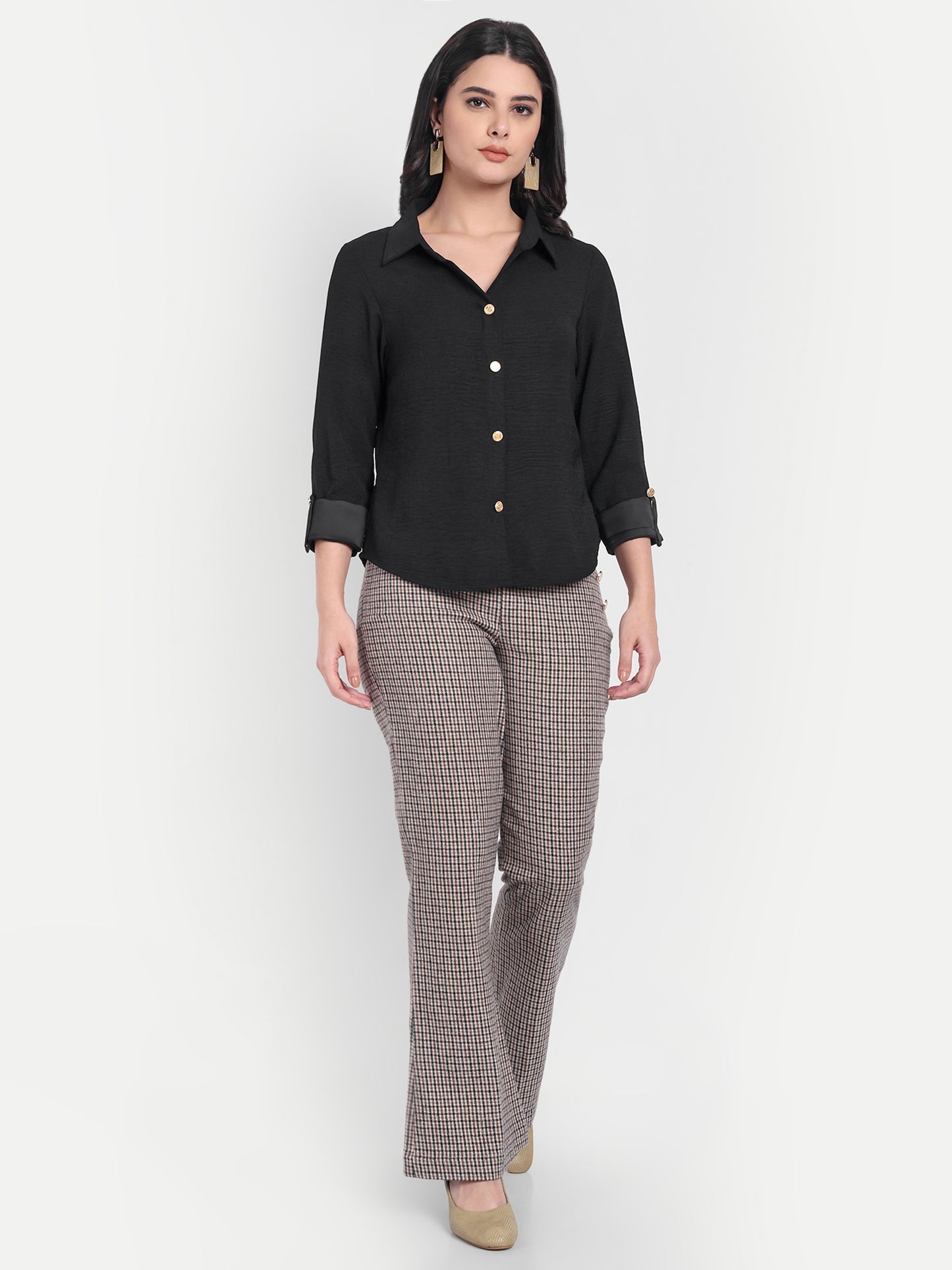 Black linen shirt with gold buttons-Esseneur