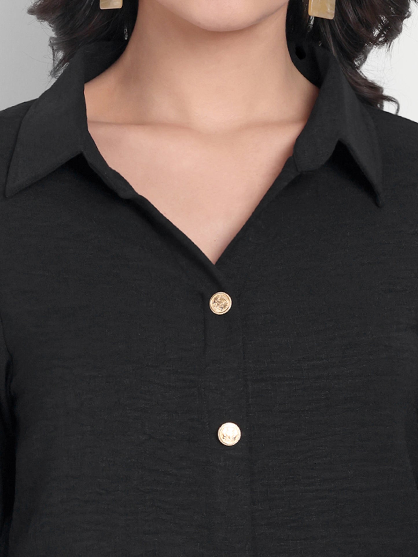 Black linen shirt with gold buttons-Esseneur
