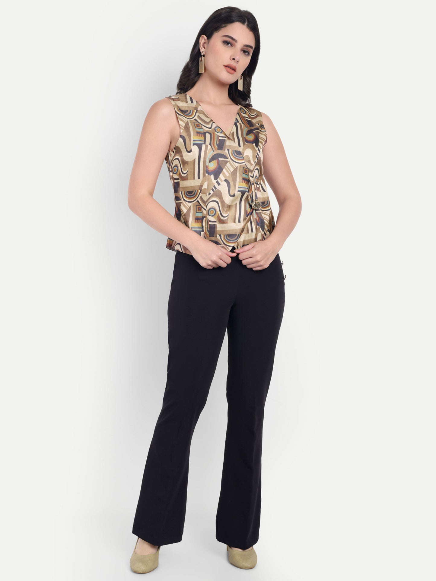 Black pants with abstract tusser waistcoat top - esseneur.