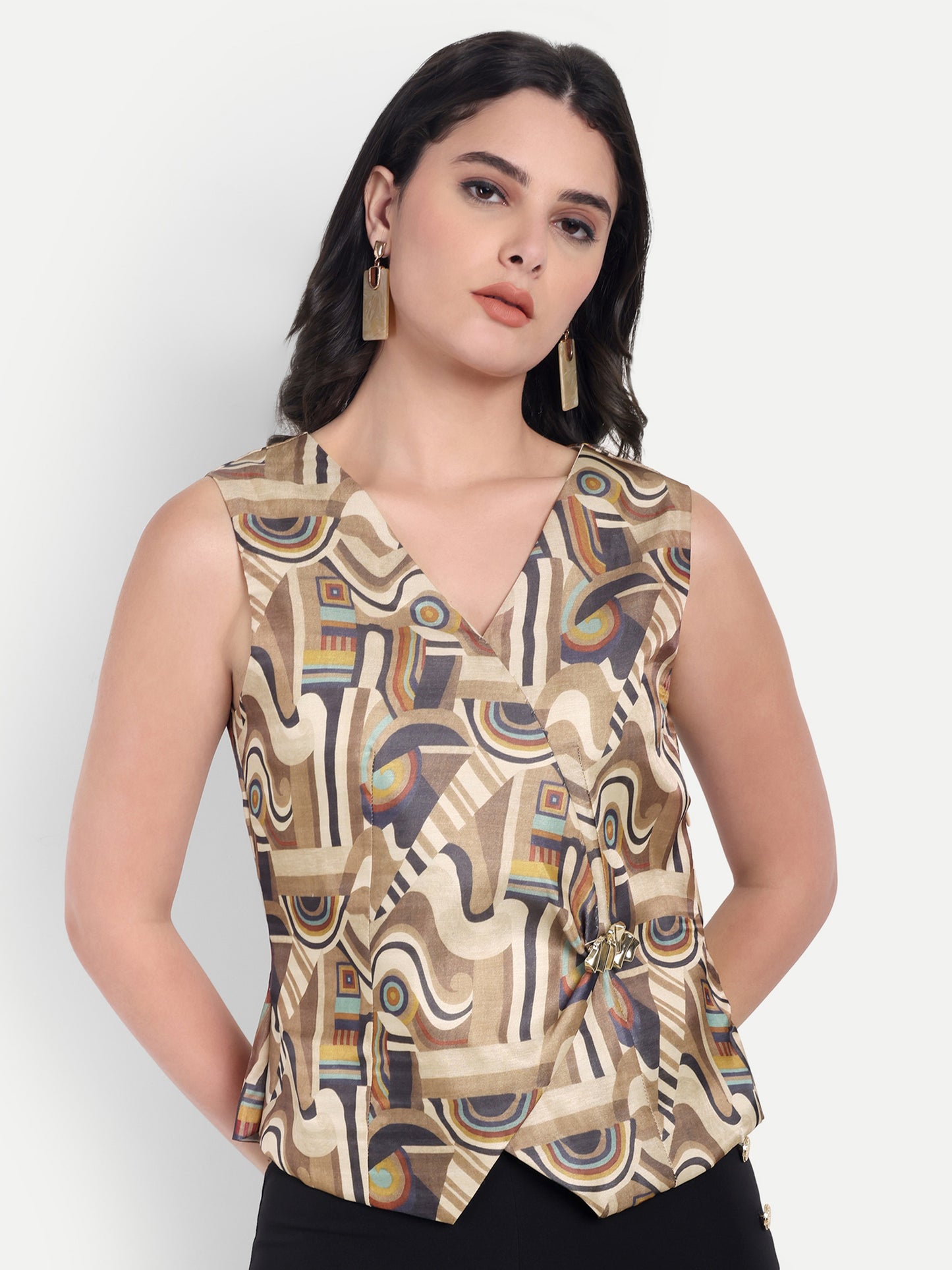 Black pants with abstract tusser waistcoat top - esseneur.