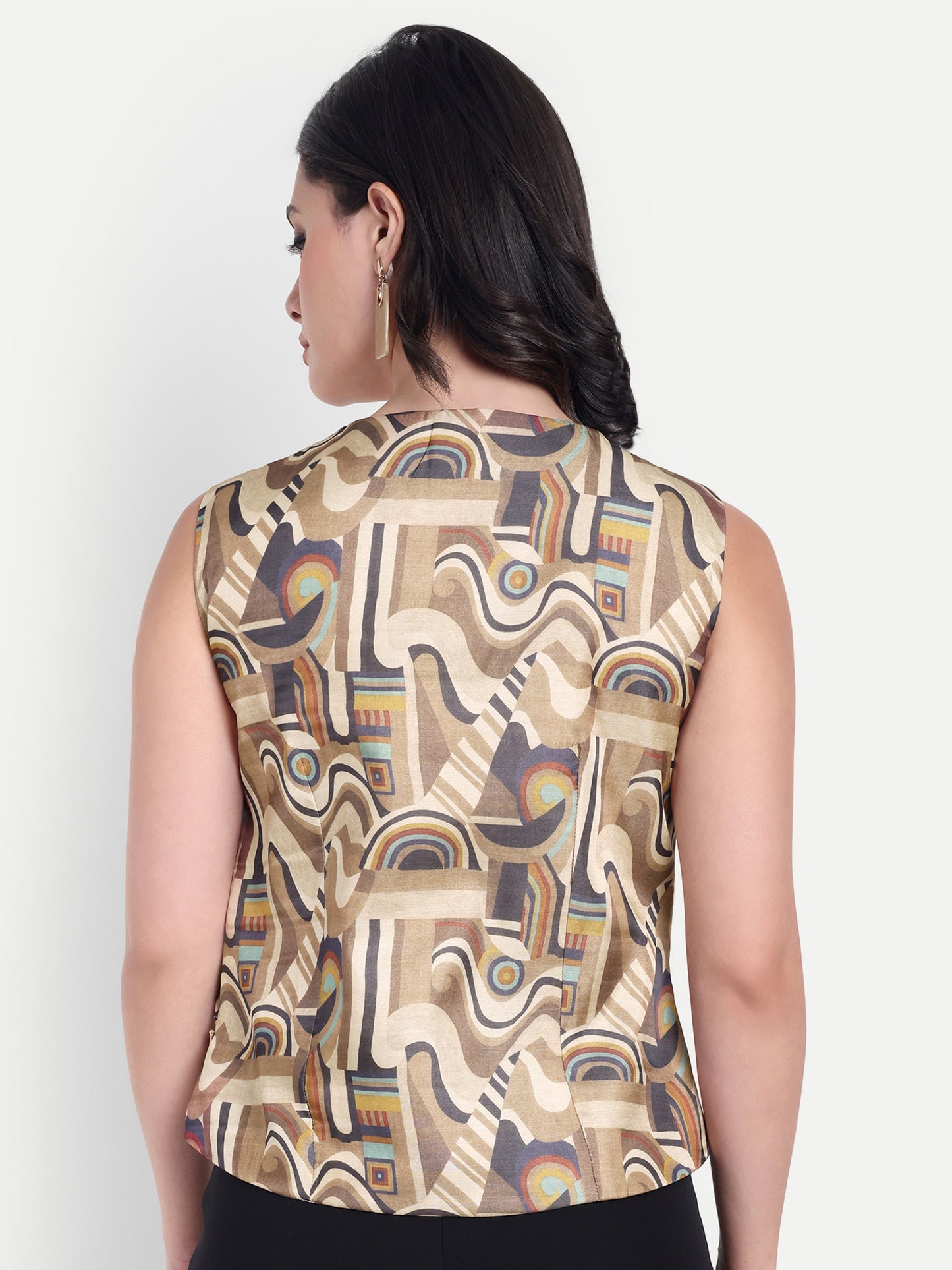 Black pants with abstract tusser waistcoat top - esseneur.