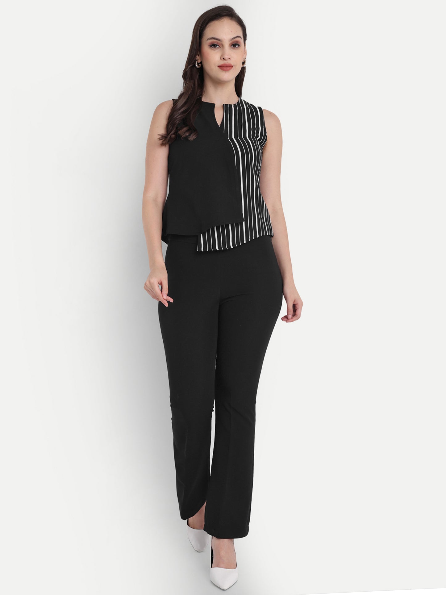 Black stripe flap with black sleeveless top - esseneur.