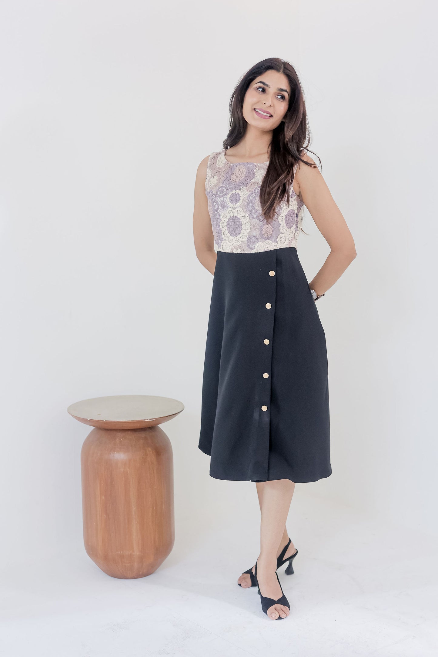 Black dress with crotia and gold buckle-esseneur