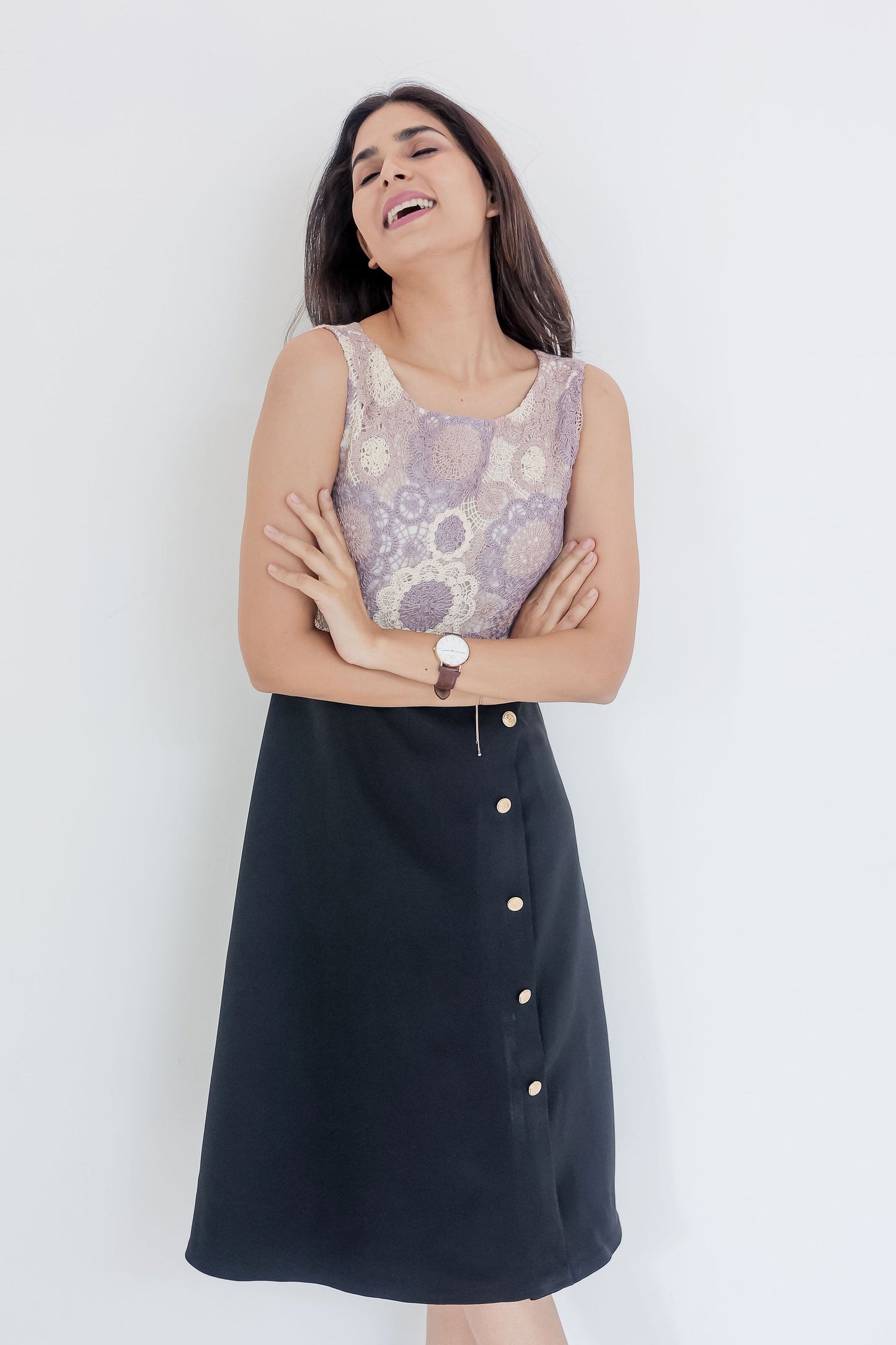 Black dress with crotia and gold buckle-esseneur