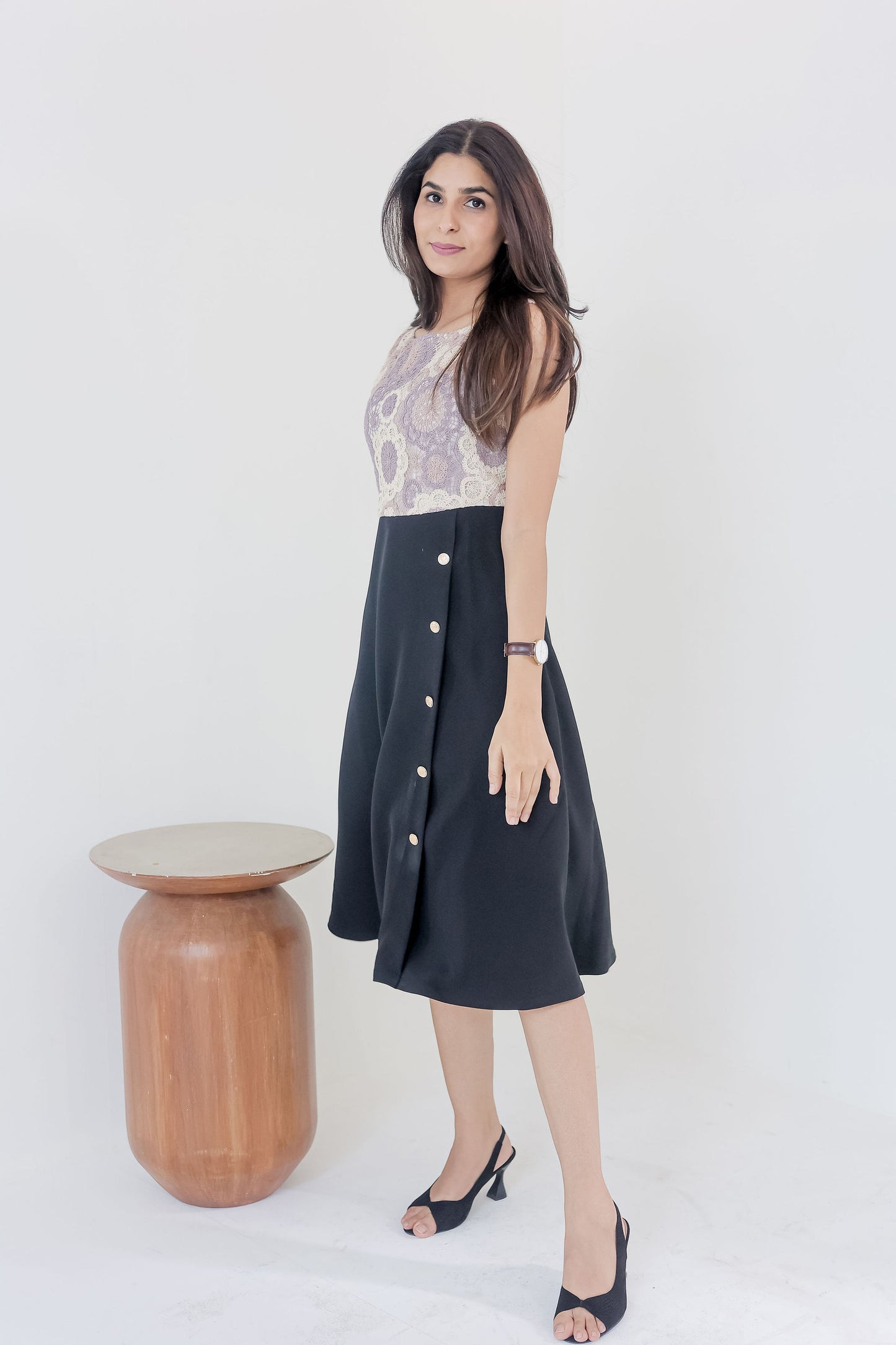Black dress with crotia and gold buckle-esseneur