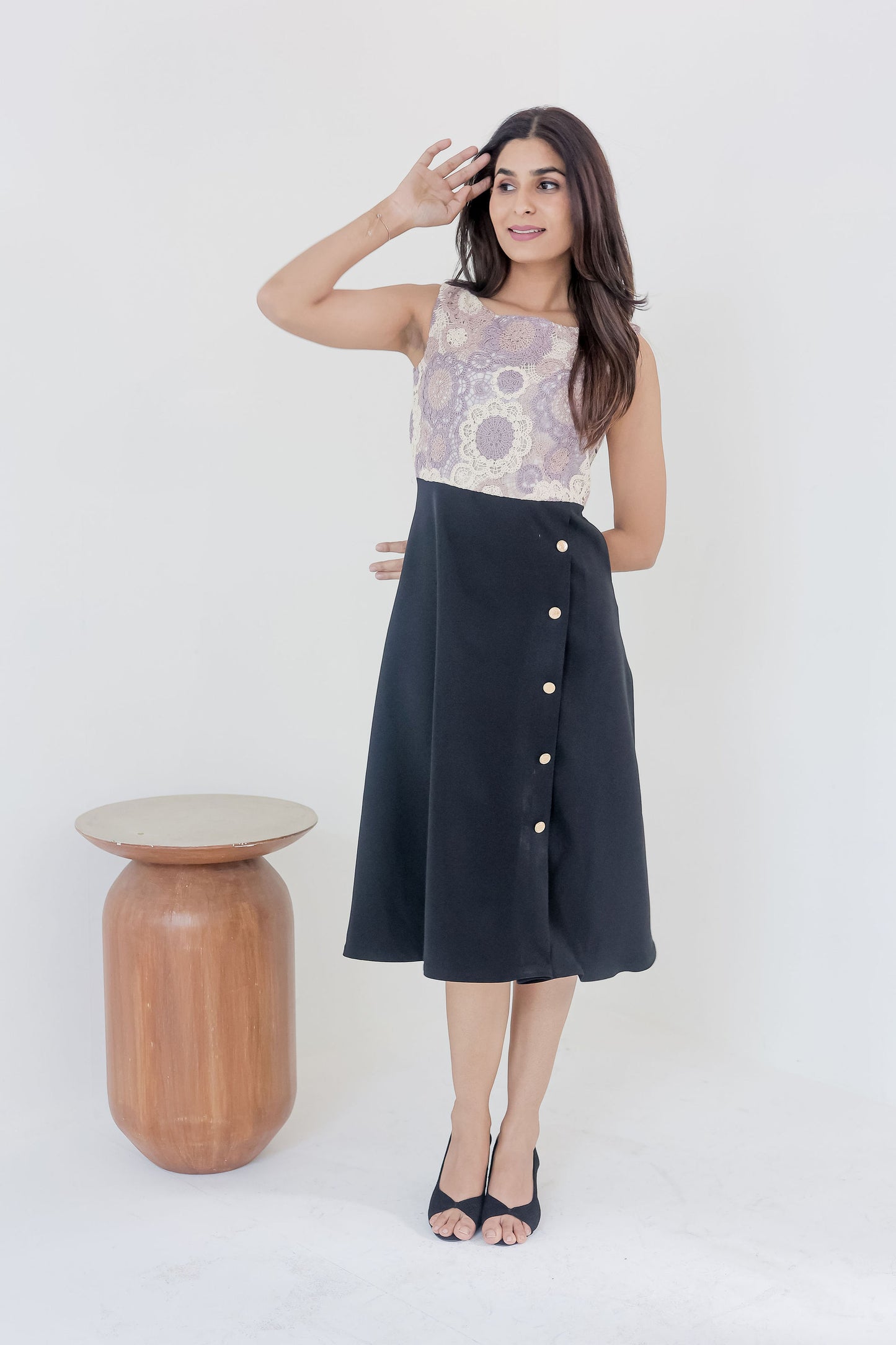 Black dress with crotia and gold buckle-esseneur