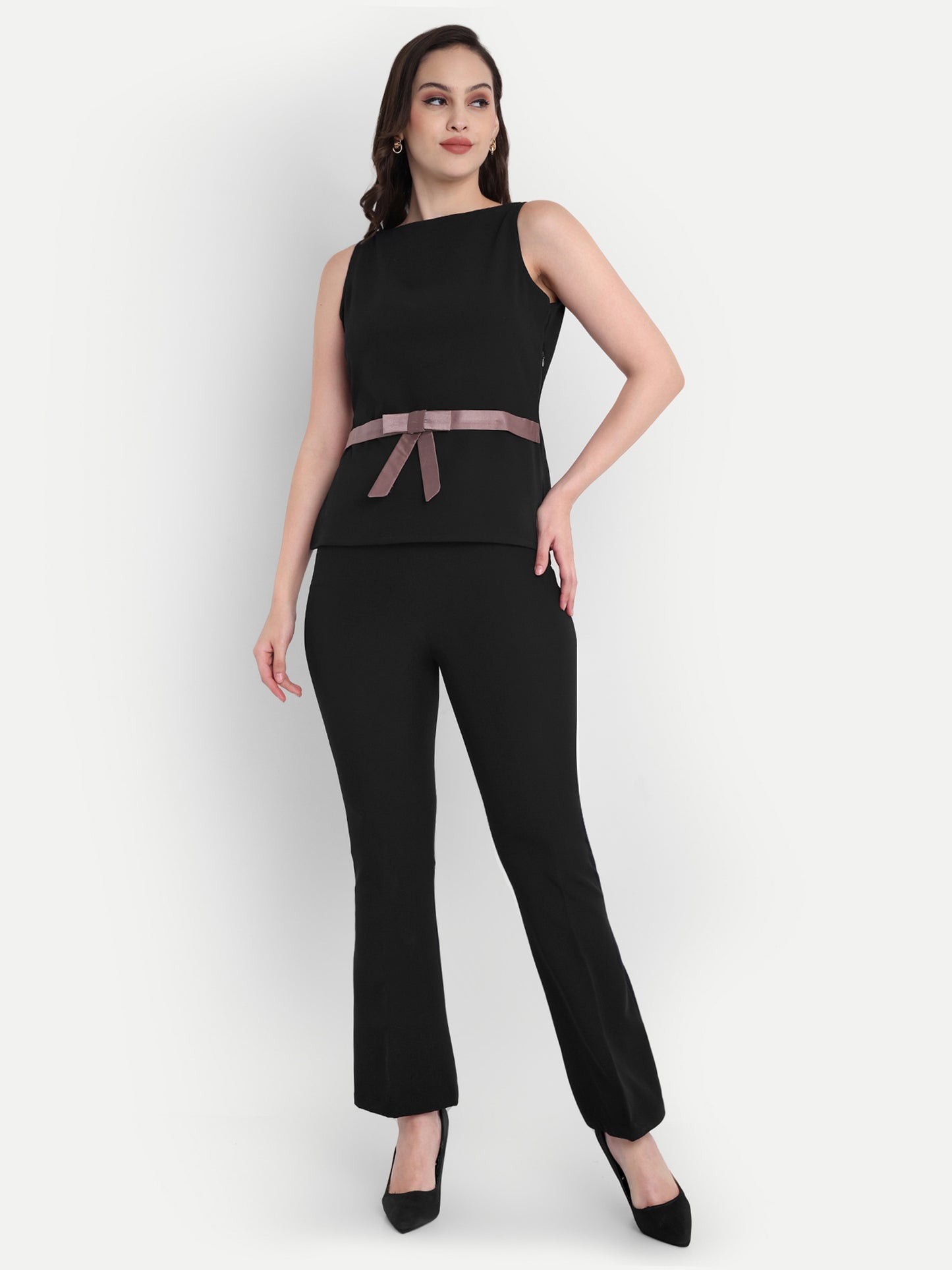 Black statement top with grey satin bow - esseneur.