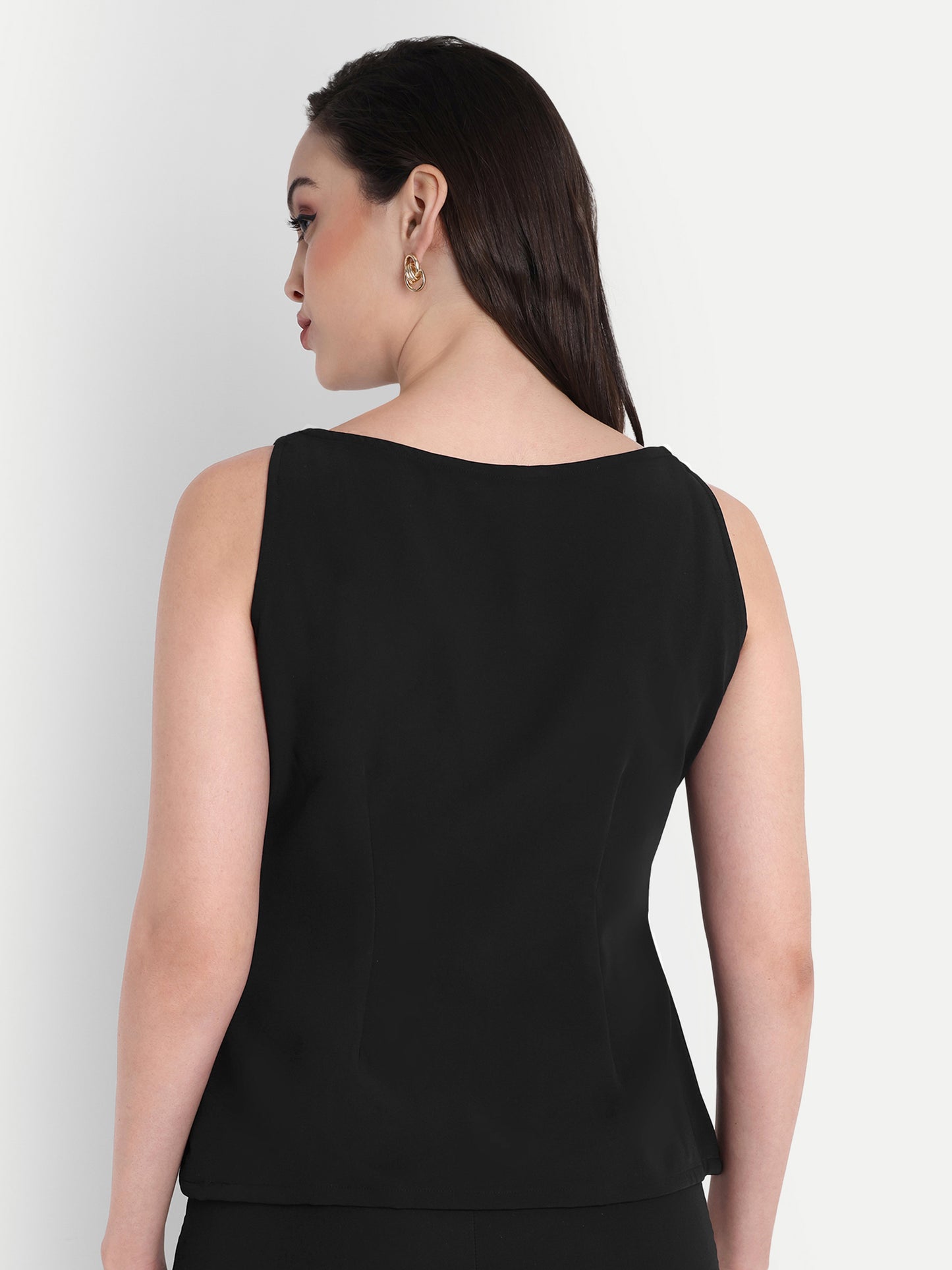 Black statement top with grey satin bow - esseneur.