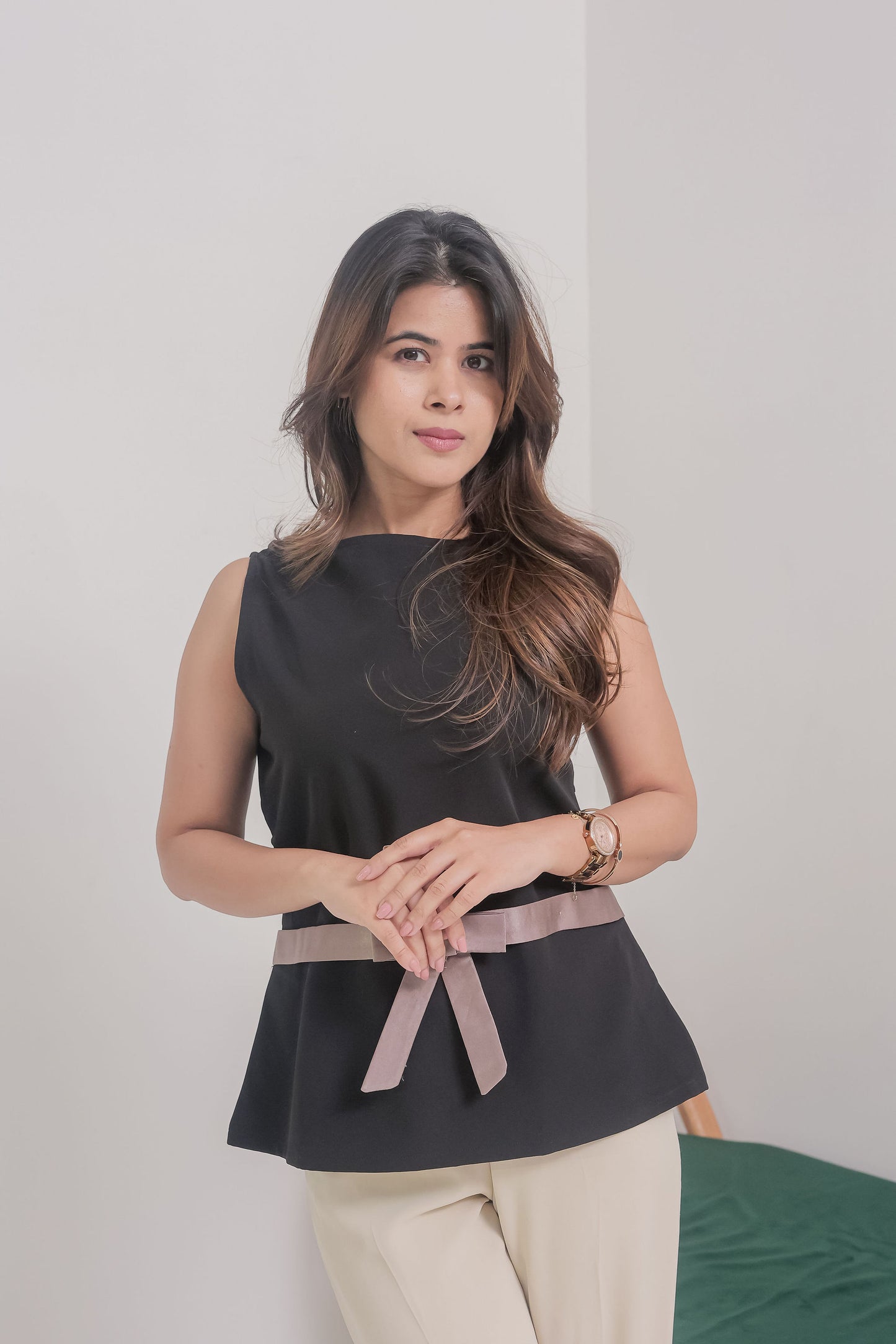 Black top with grey bow EWTP0004-BLKGB
