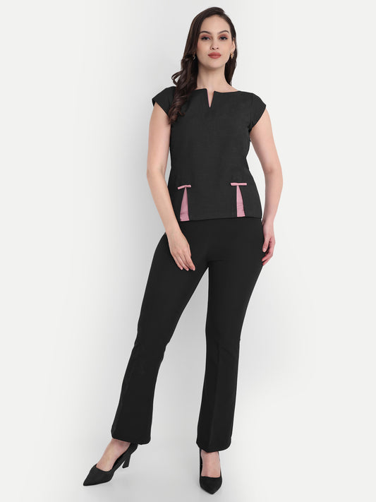 Dark grey top with peach knots and slit - esseneur.