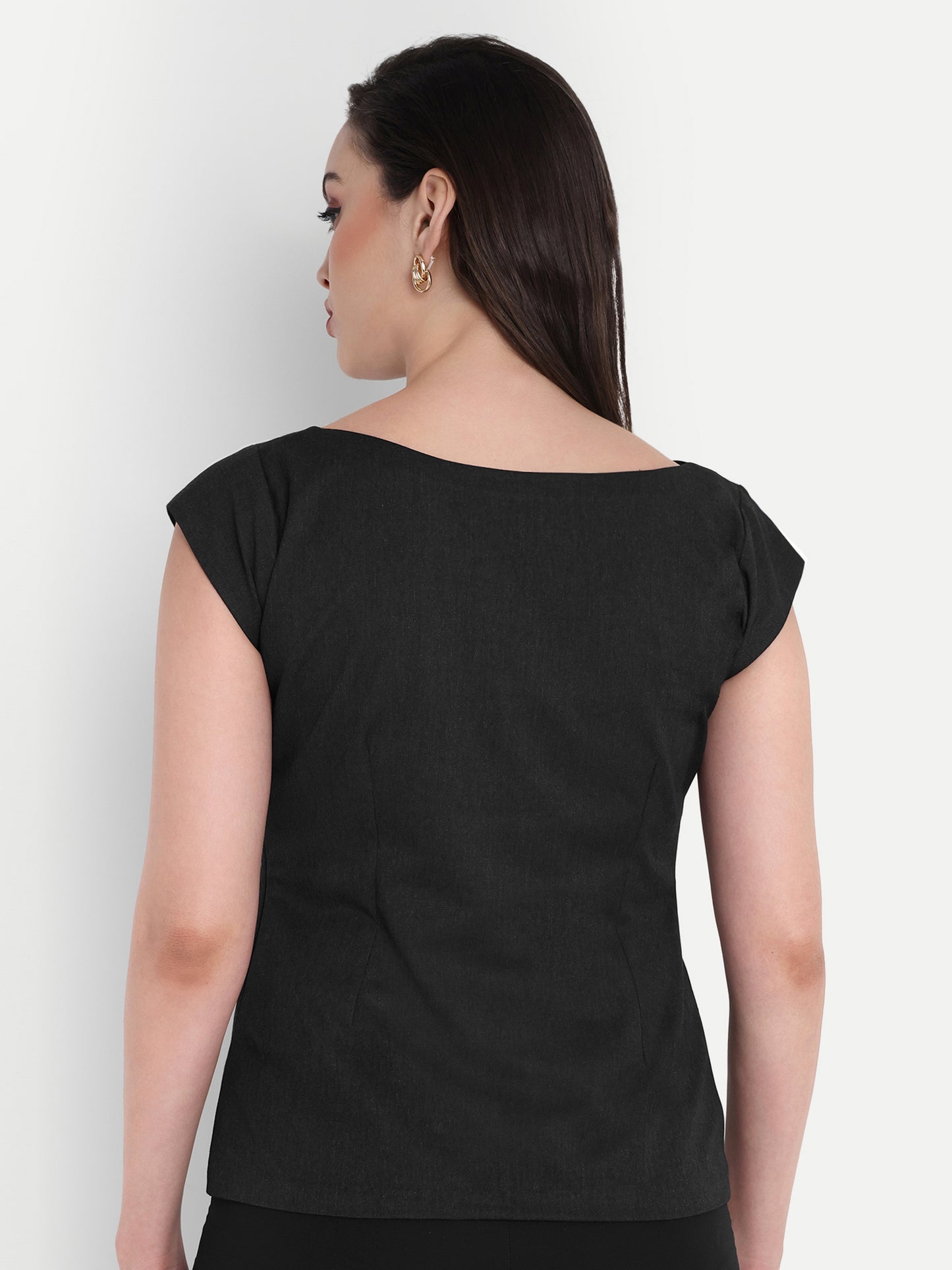 Dark grey top with peach knots and slit - esseneur.