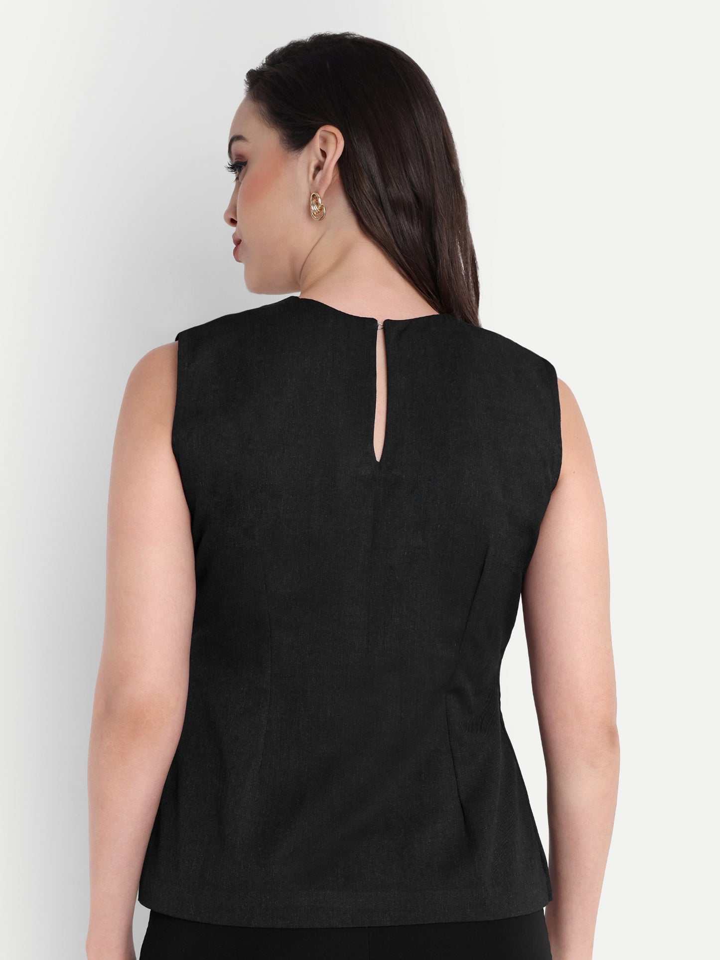 grey printed and solid two fabric sleeveles top - esseneur.