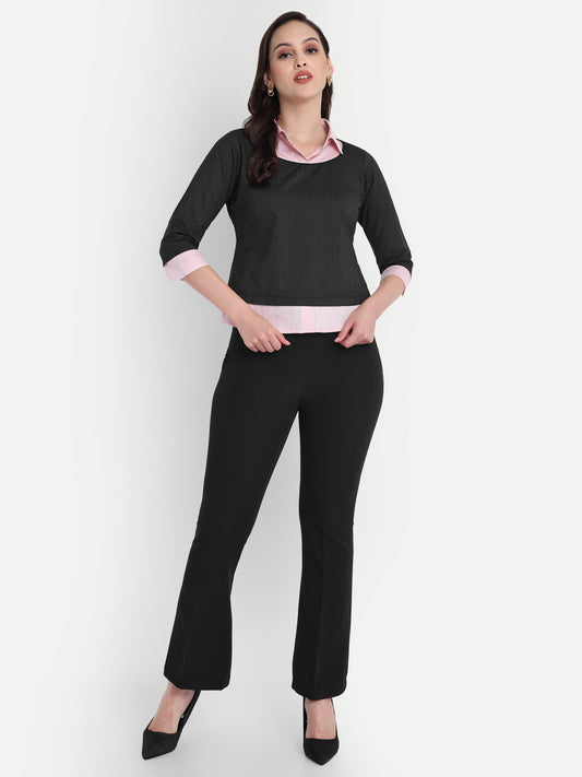 Pink shirt top with black striped fabric top - esseneur.